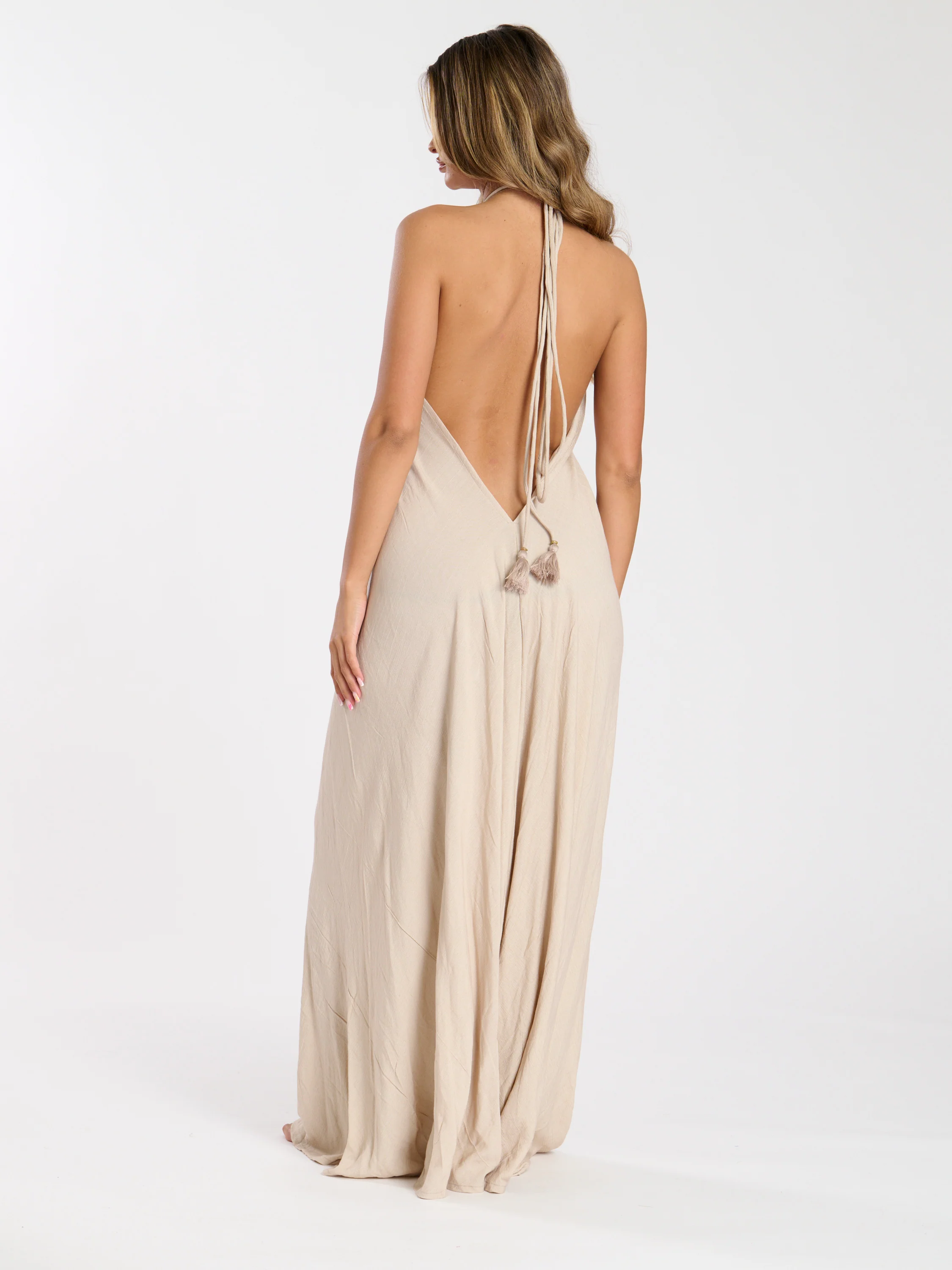Monument Sequin Plunge Maxi Dress in Stone - Image 2