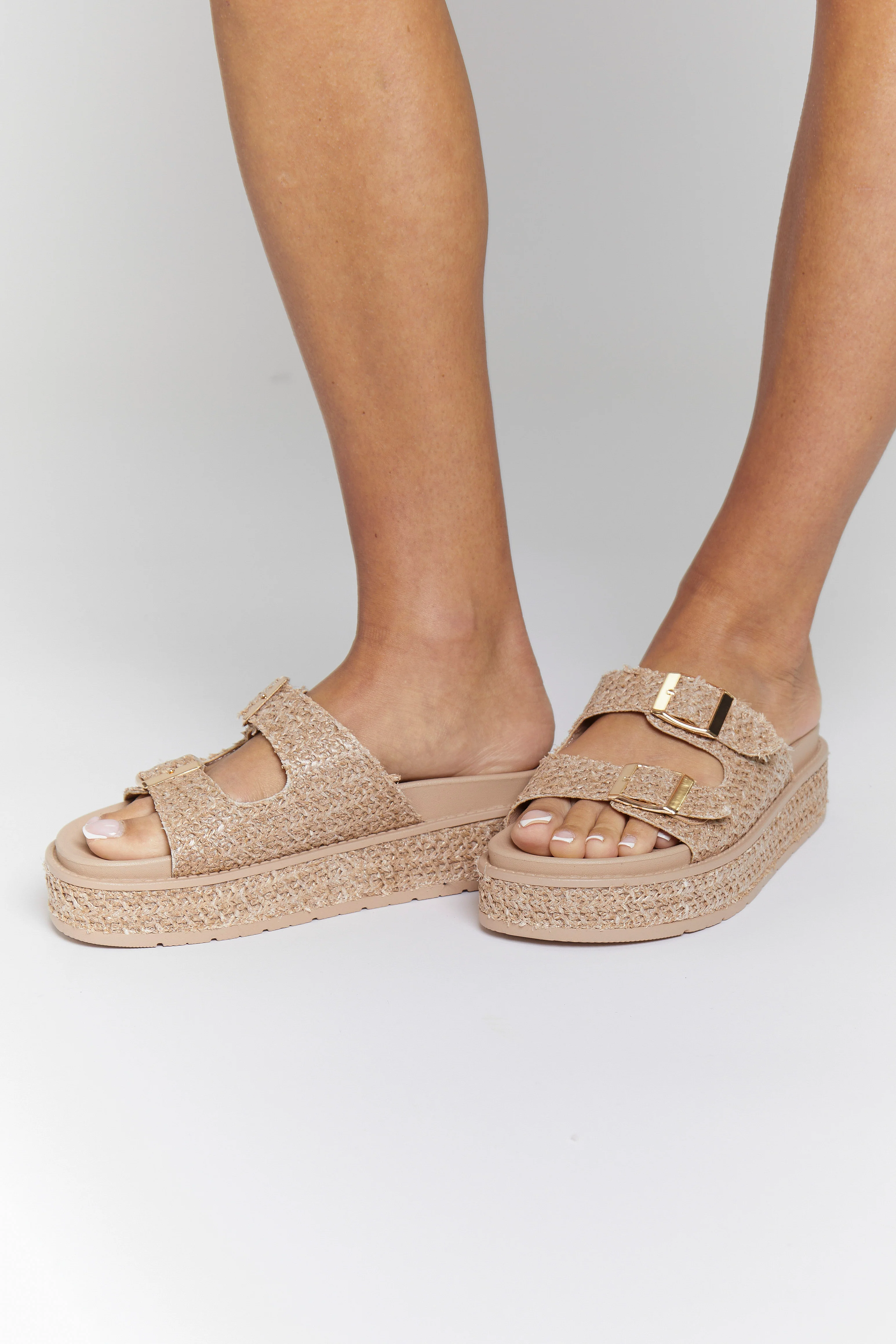 Beige Double Buckle Platform Wedge - Image 2