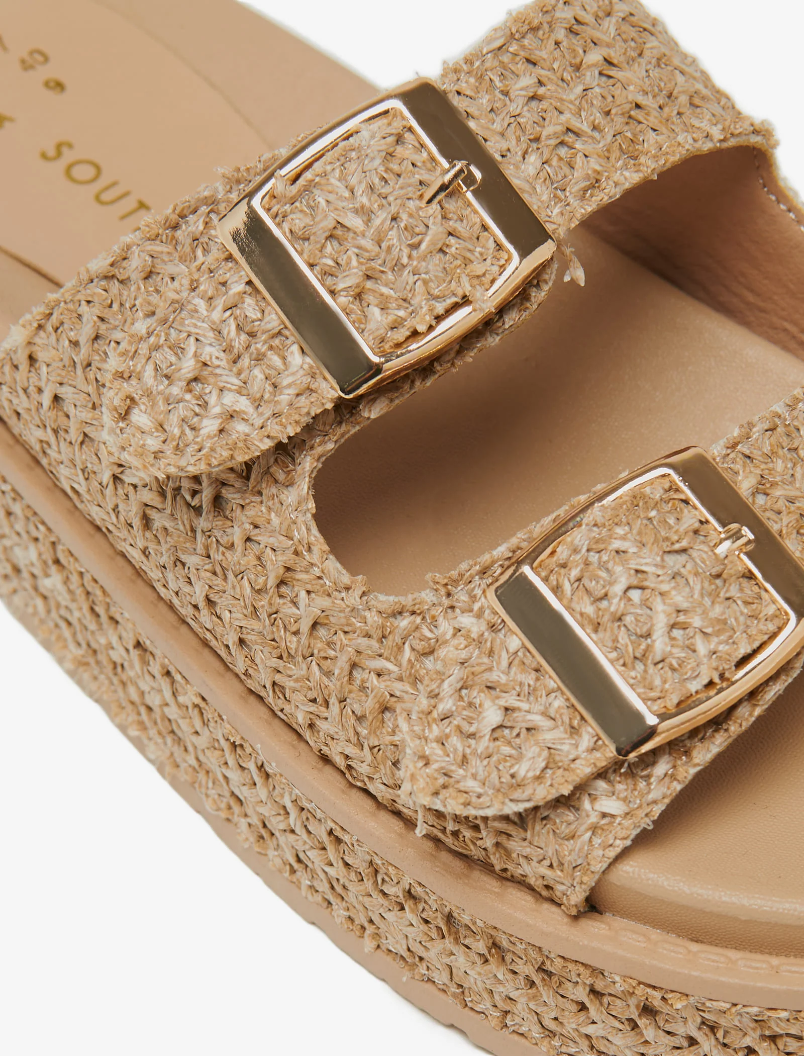 Beige Double Buckle Platform Wedge - Image 3