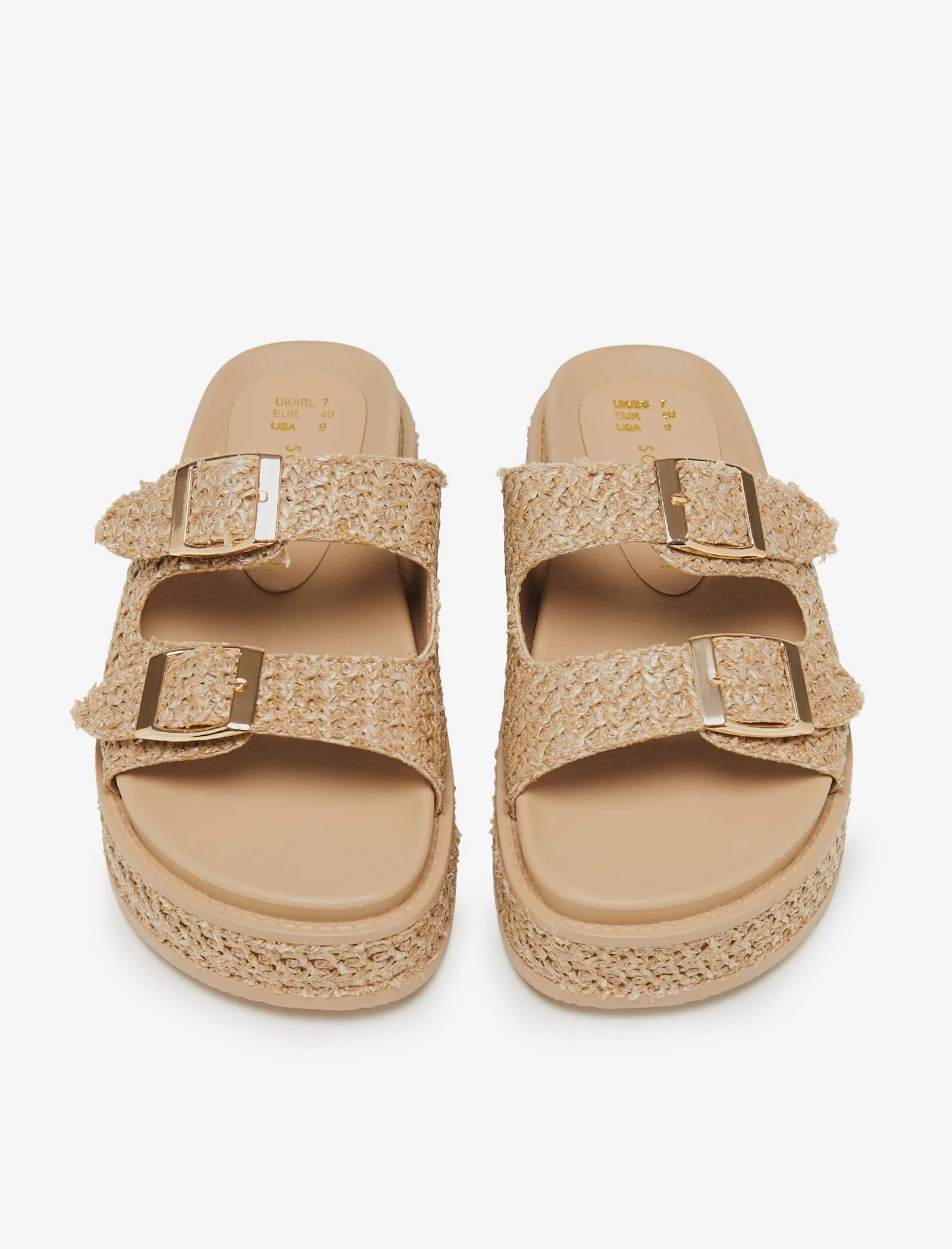 Beige Double Buckle Platform Wedge - Image 4