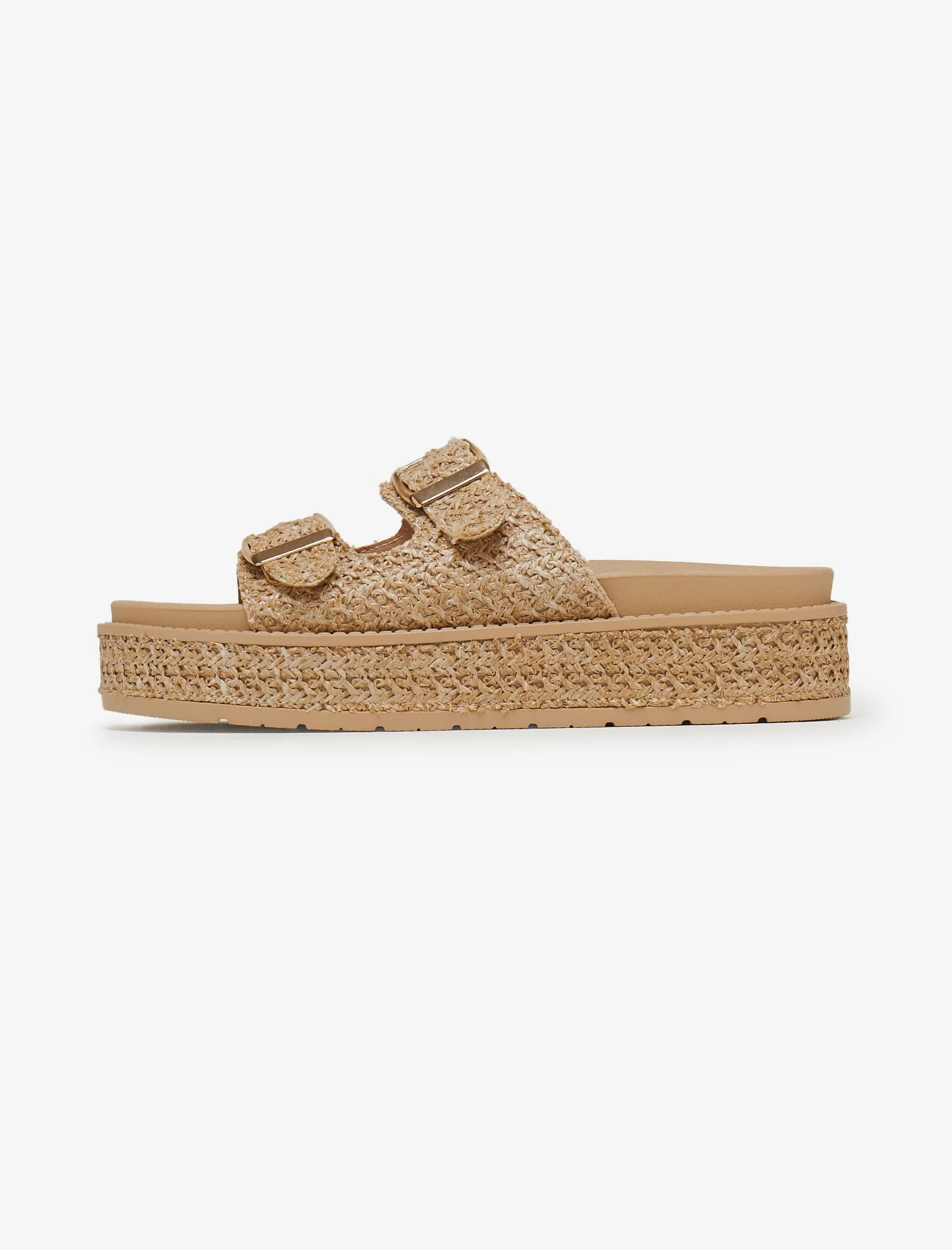 Beige Double Buckle Platform Wedge - Image 5