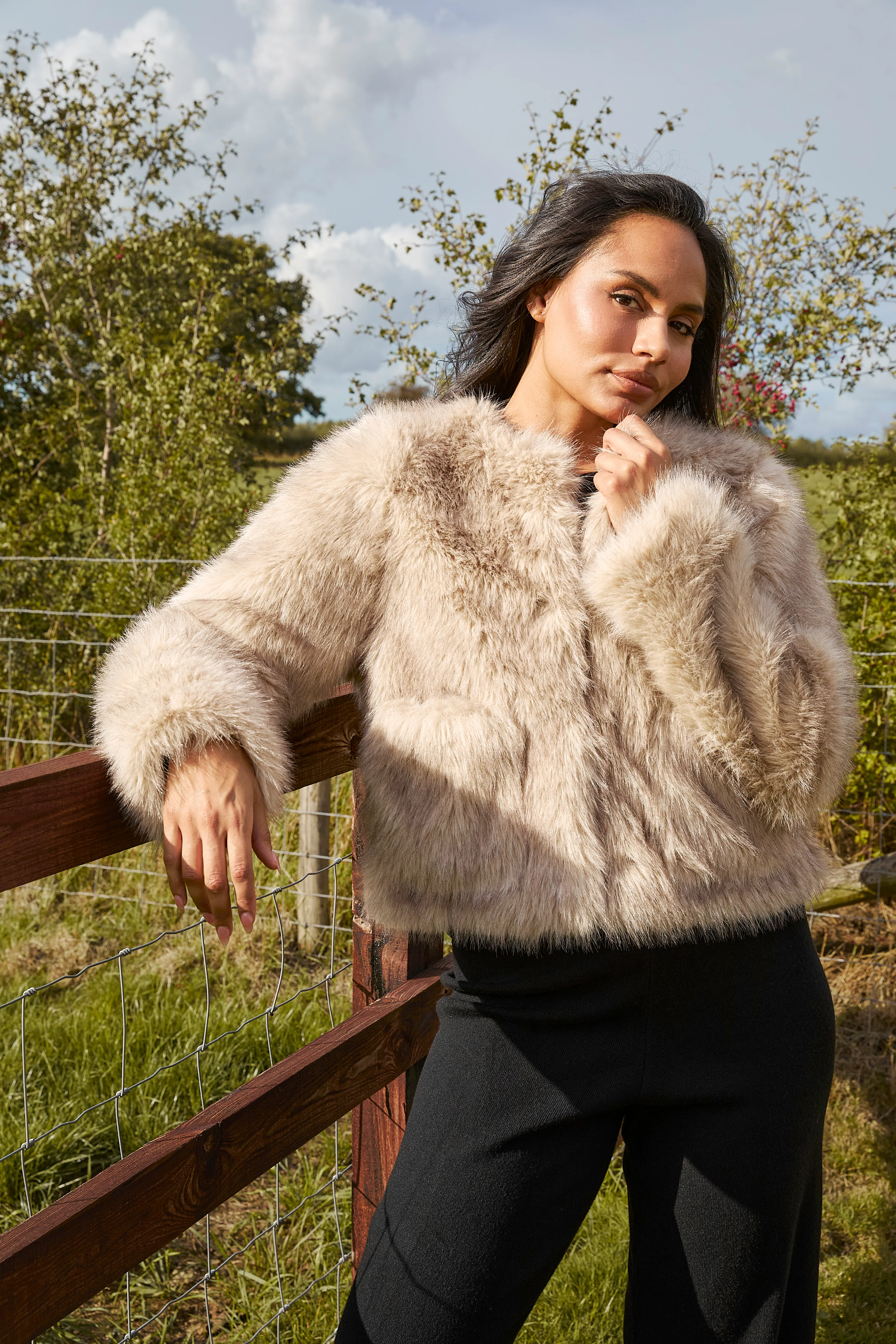 Ember Faux Fur Jacket in Beige - Image 6