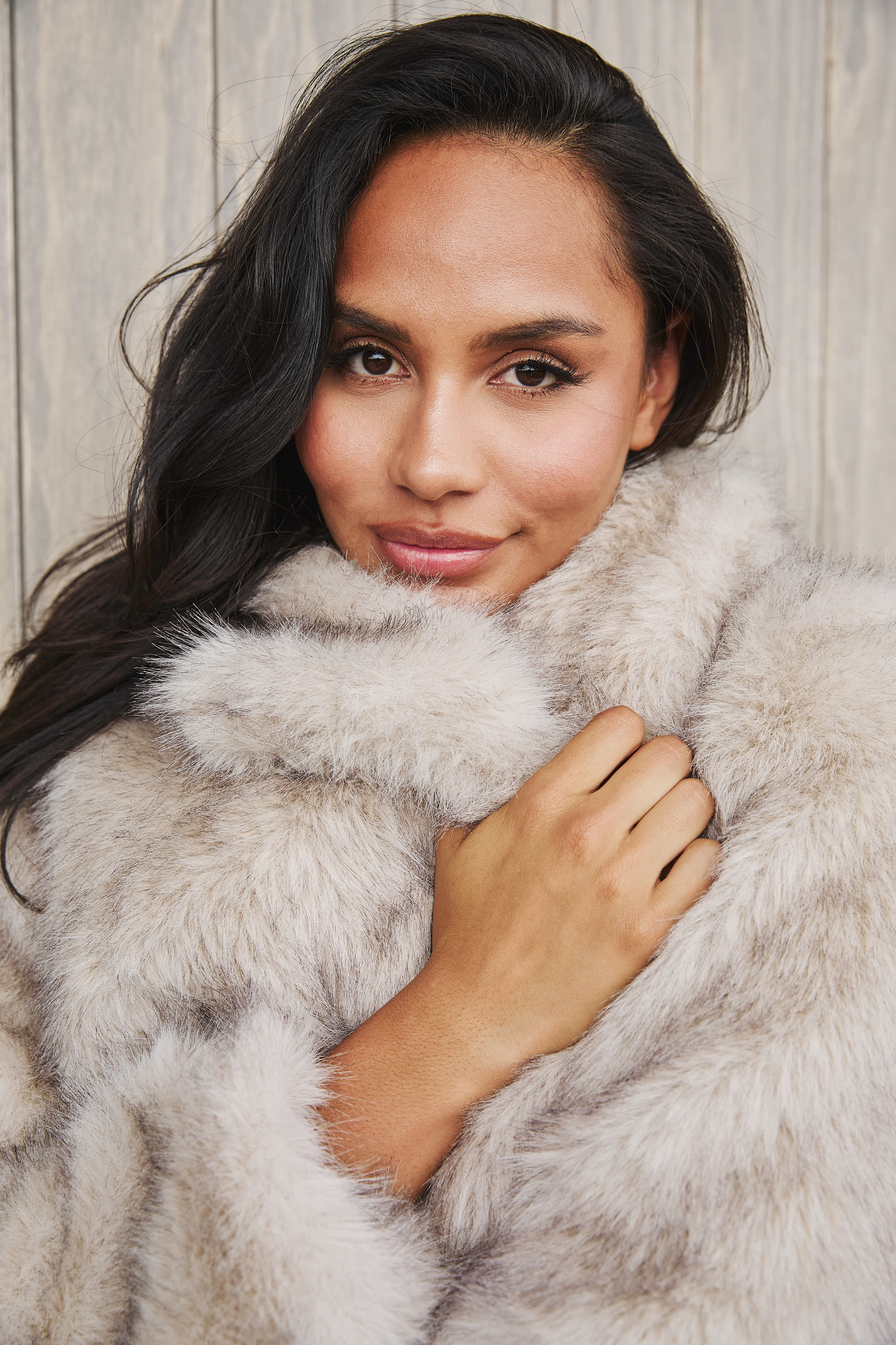 Sable Faux Fur Coat in Beige - Image 2