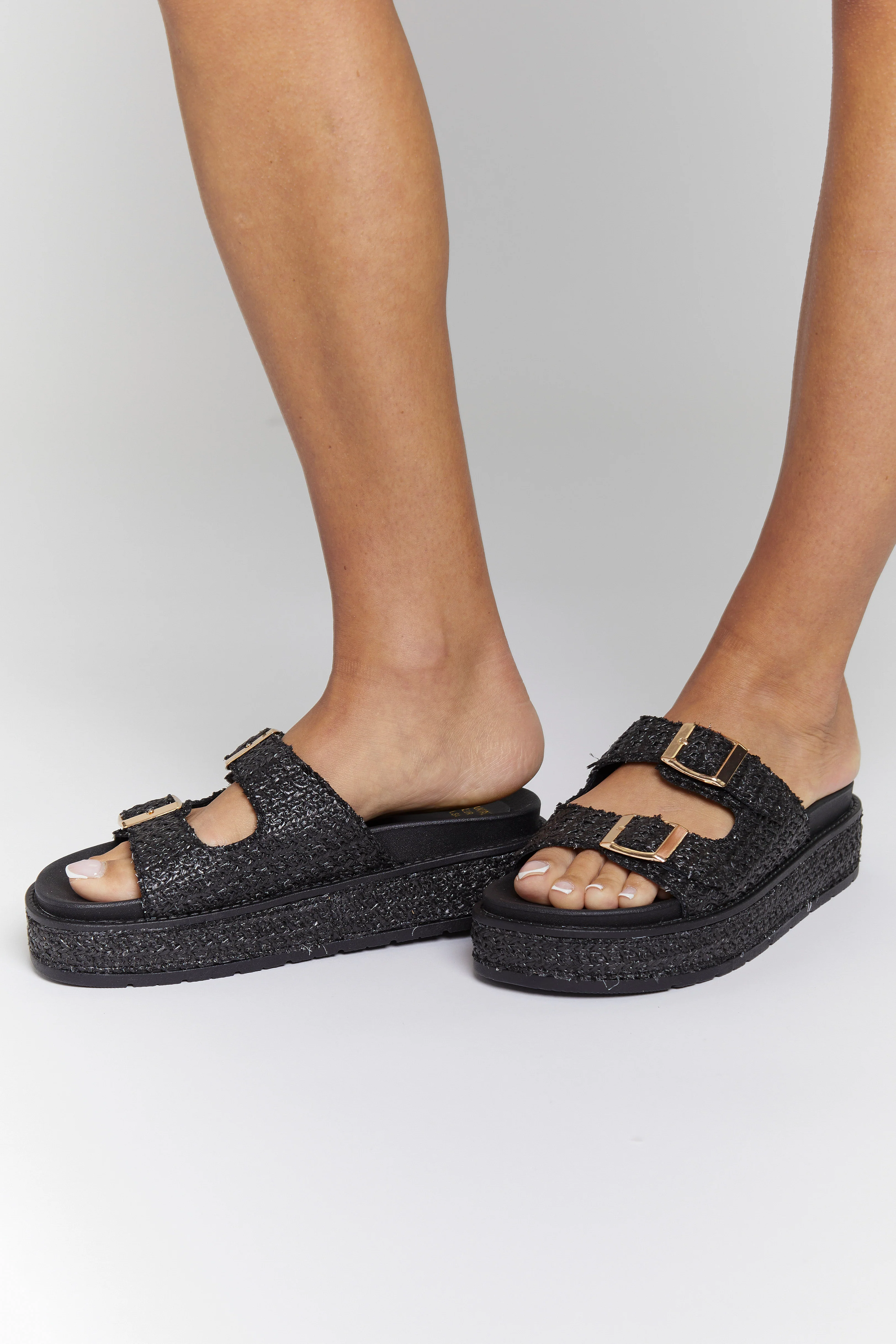 Black Double Buckle Platform Wedge - Image 3
