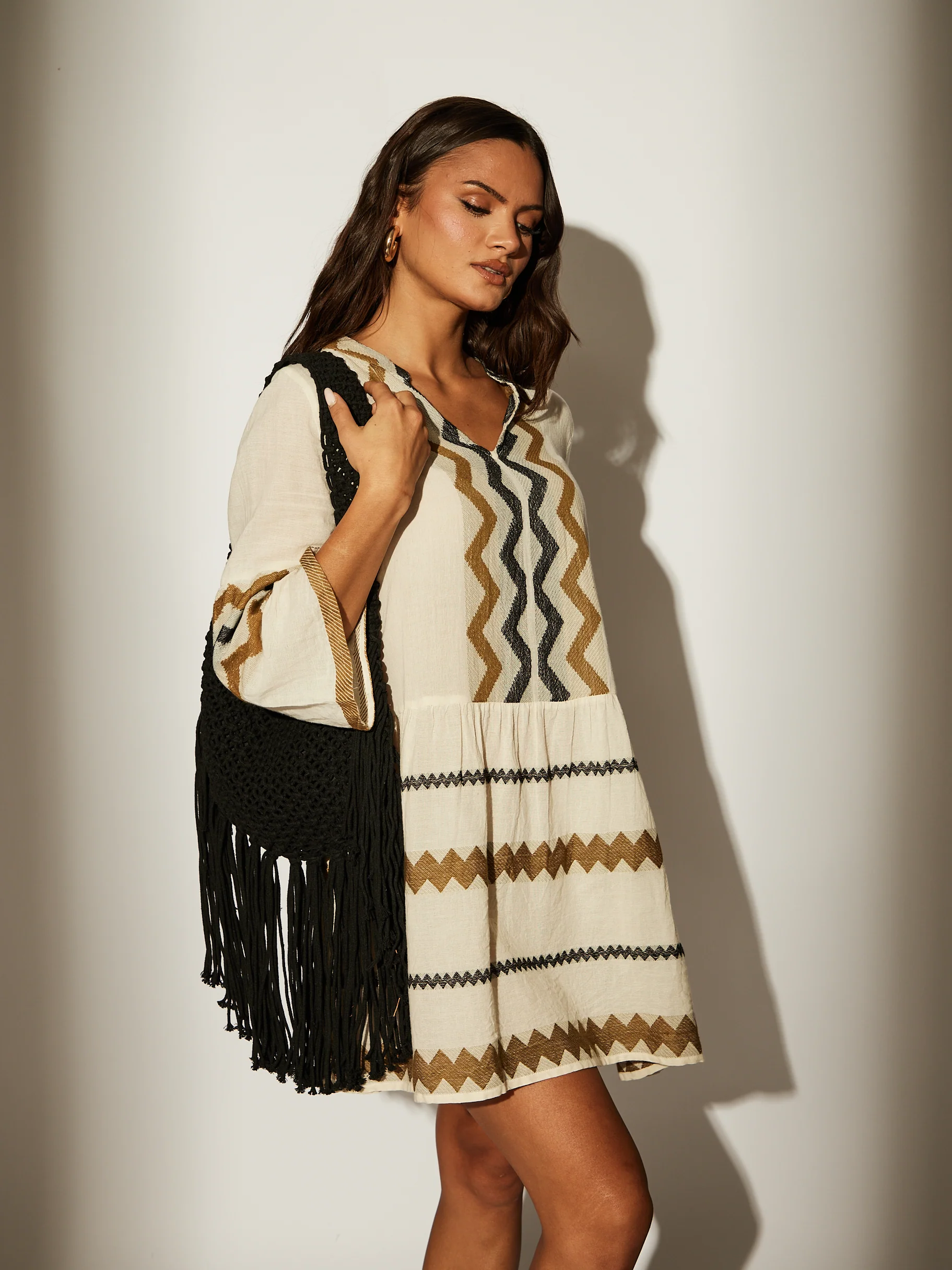 100% Cotton Fringe Bag in Black - Image 4