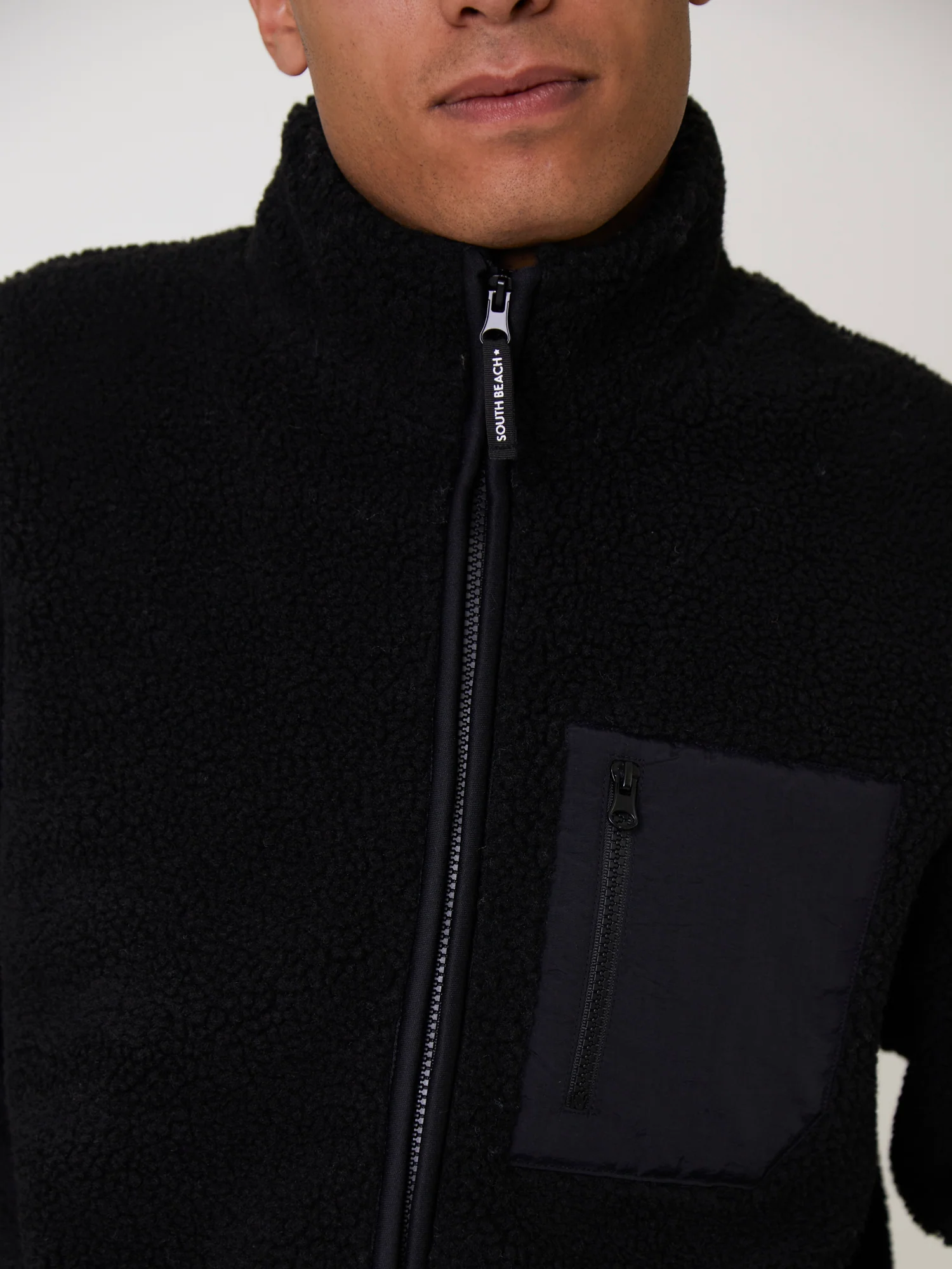 Men's Black Borg Zip Jacket With Pocket - Image 3
