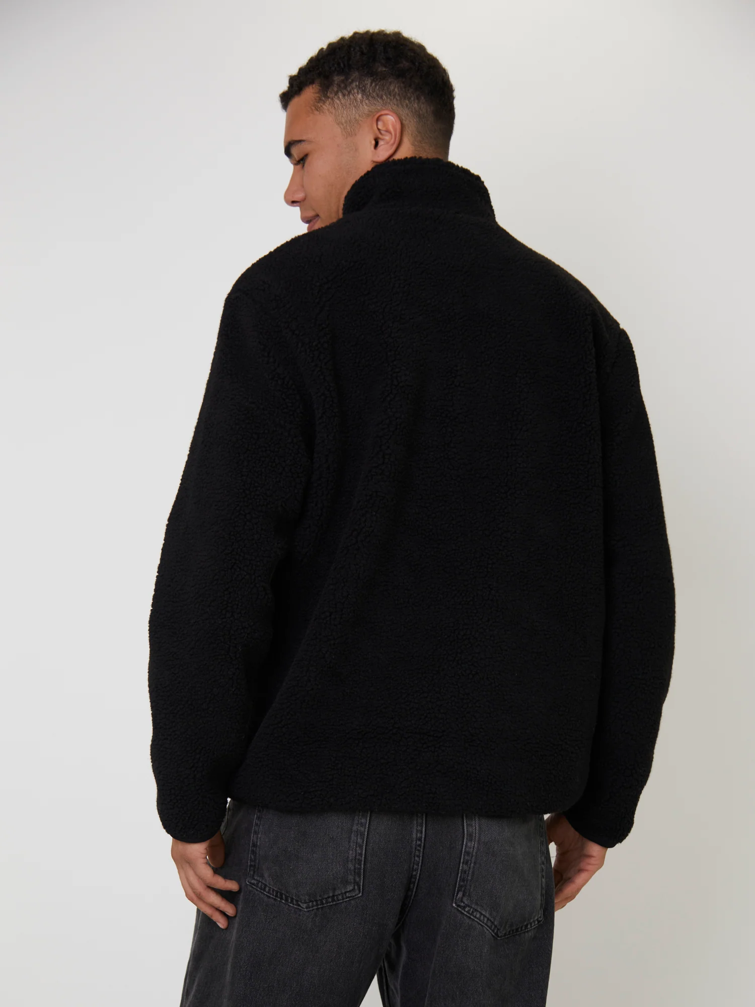 Men's Black Borg Zip Jacket With Pocket - Image 5