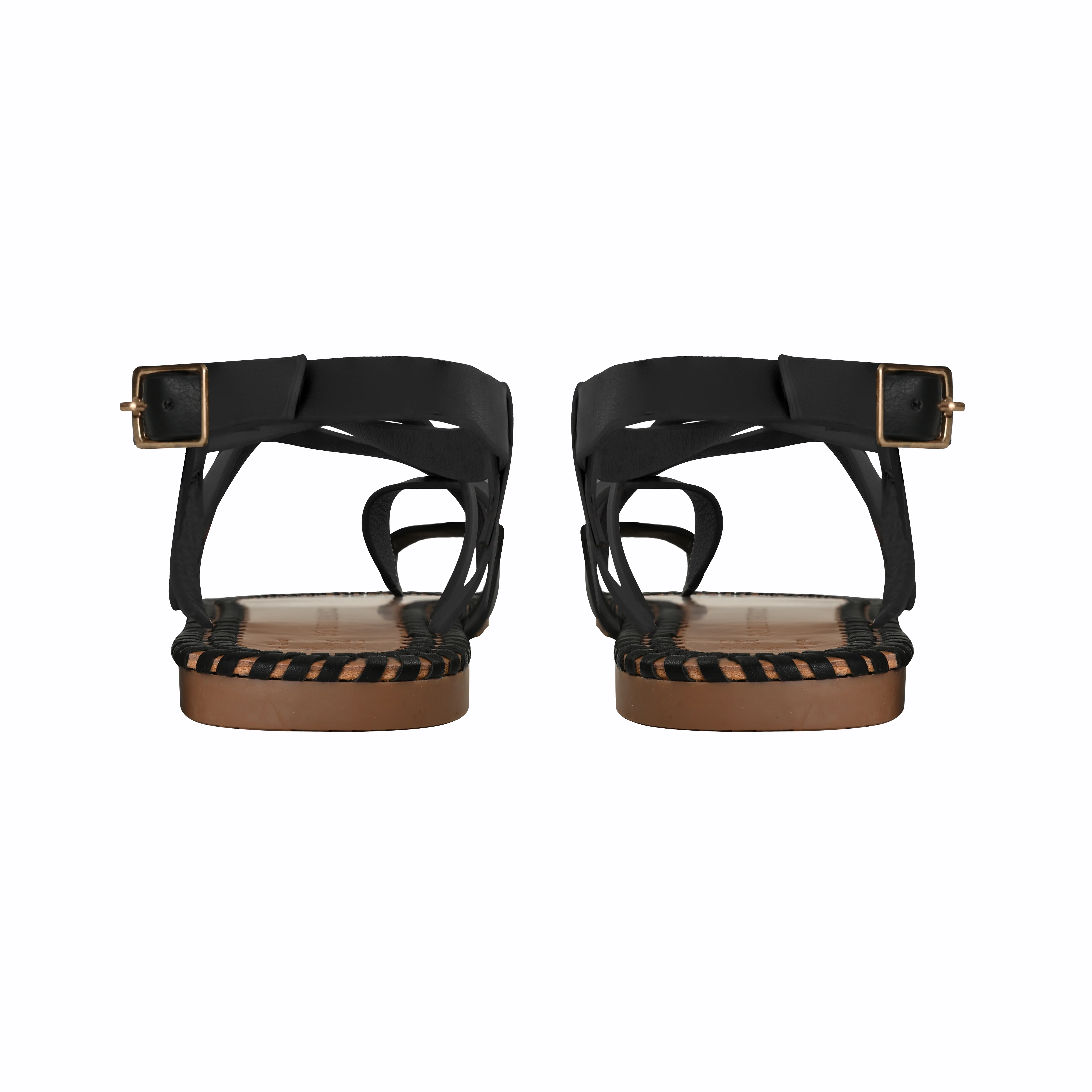 Black Strappy Sandal With Whipstich Detail - Image 3