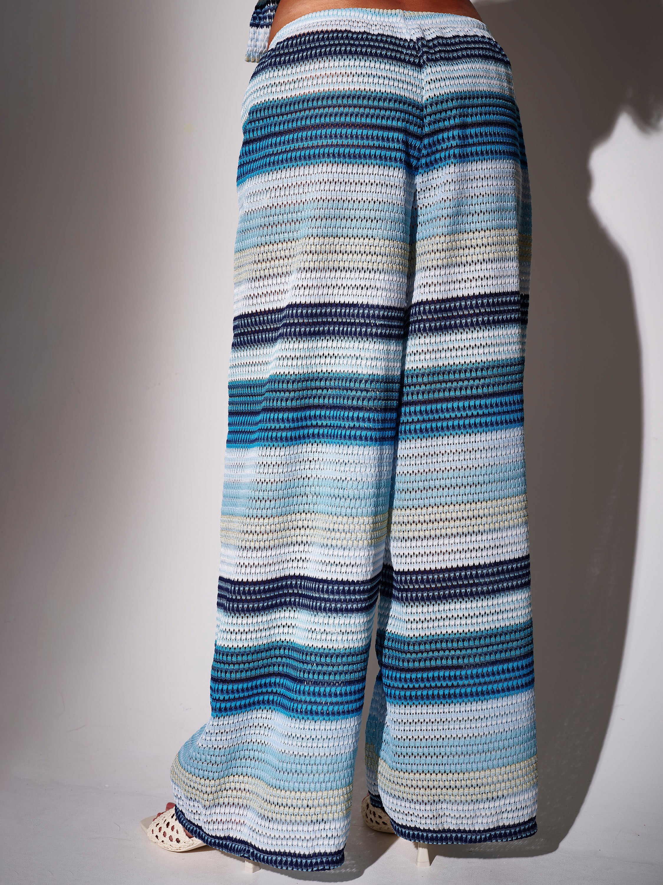 Laze Striped Crochet Trousers in Blue - Image 3