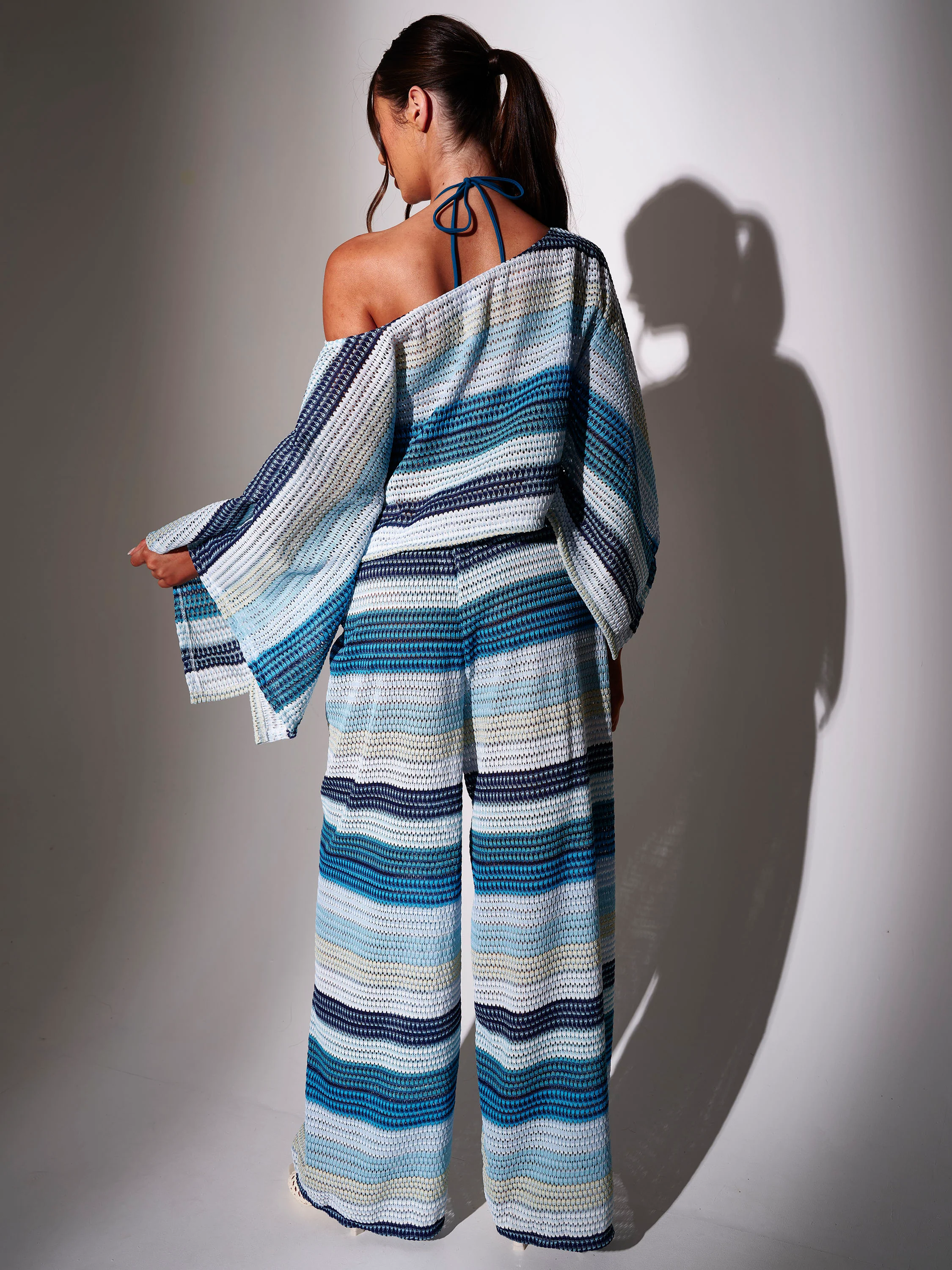 Laze Striped Crochet Trousers in Blue - Image 5