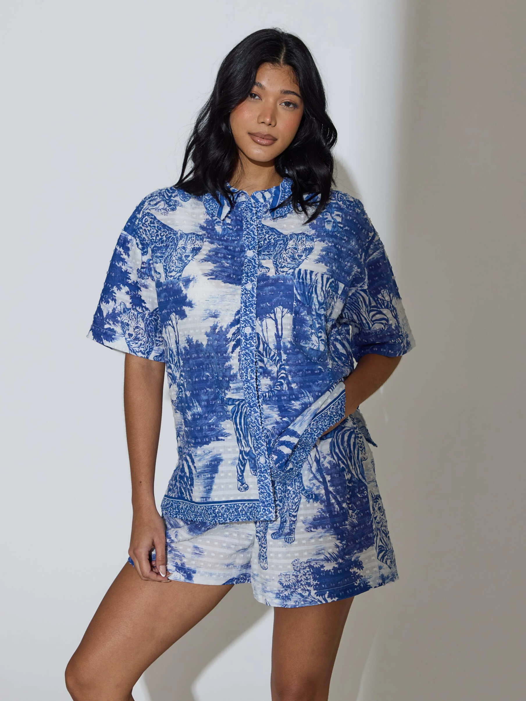 Byron Leopard Printed Shorts in Blue - Image 3