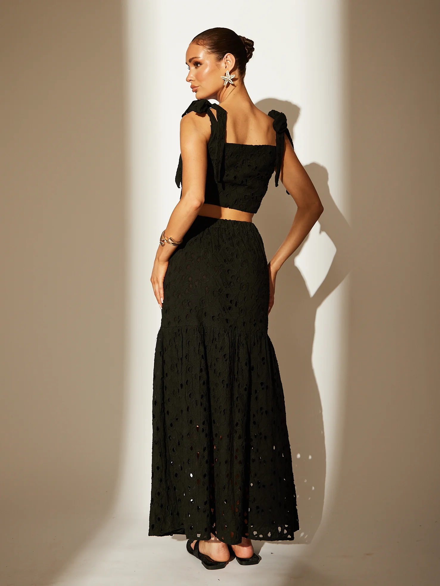 Delilah Black Broderie Maxi Skirt - Image 4