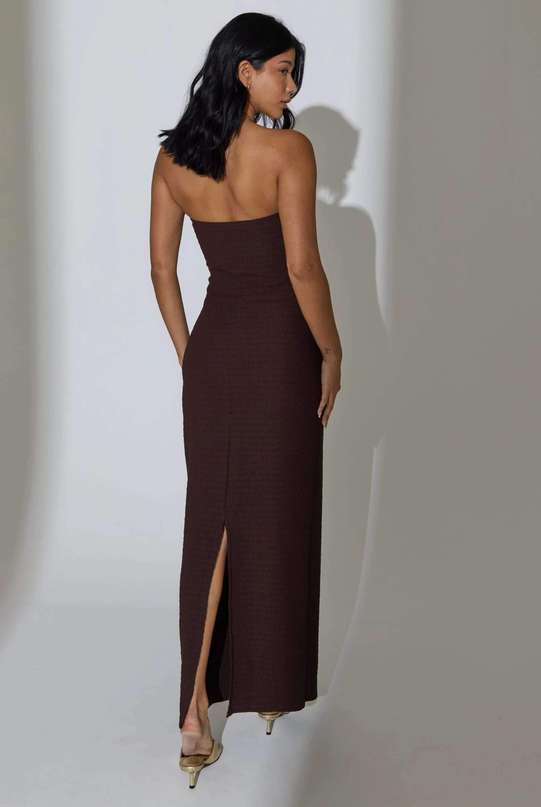 Lexi Beaded Waist Bandeau Maxi Dress in Brown - Image 6