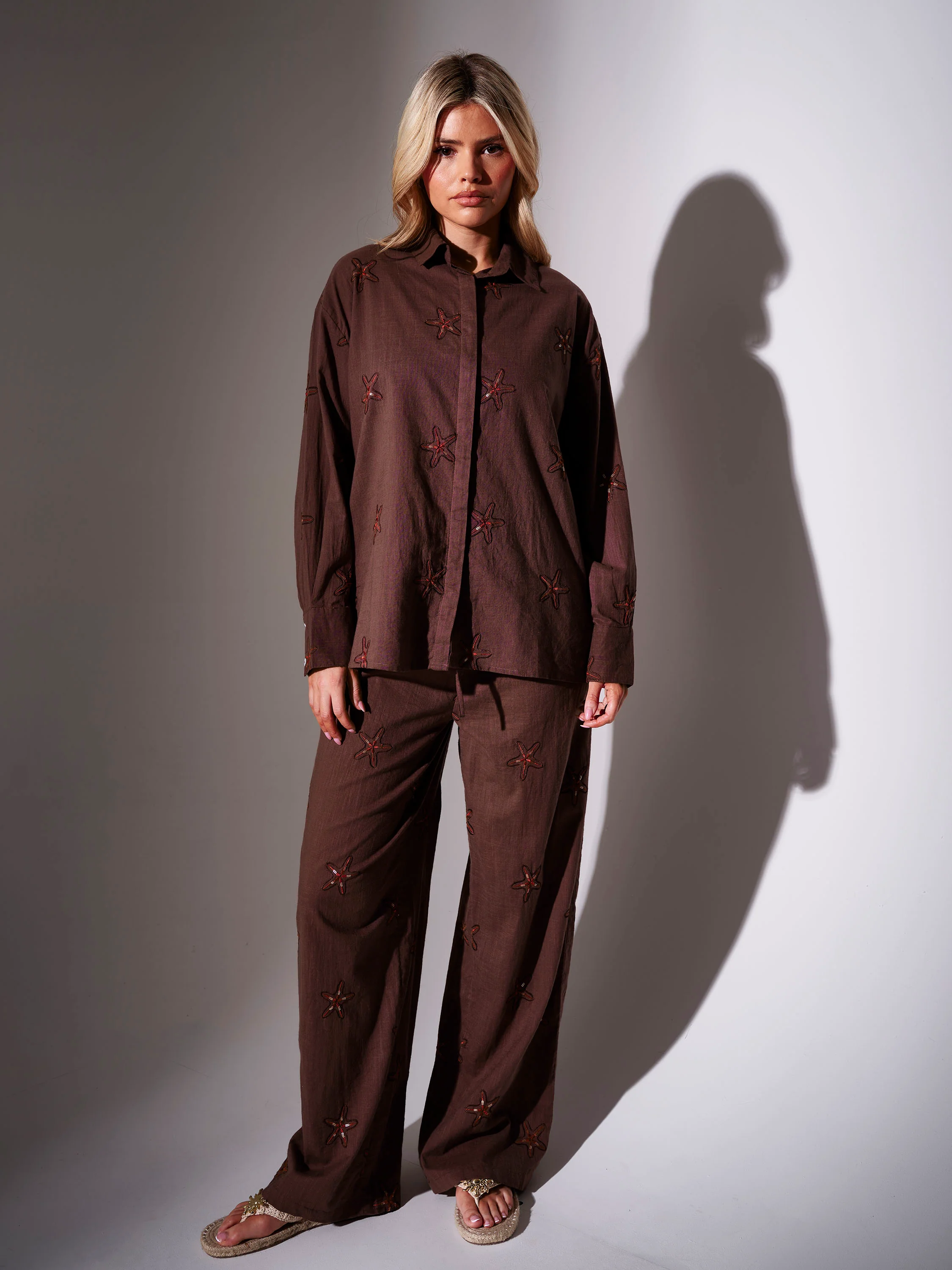 Breeze Embroidered Starfish Shirt in Brown - Image 3