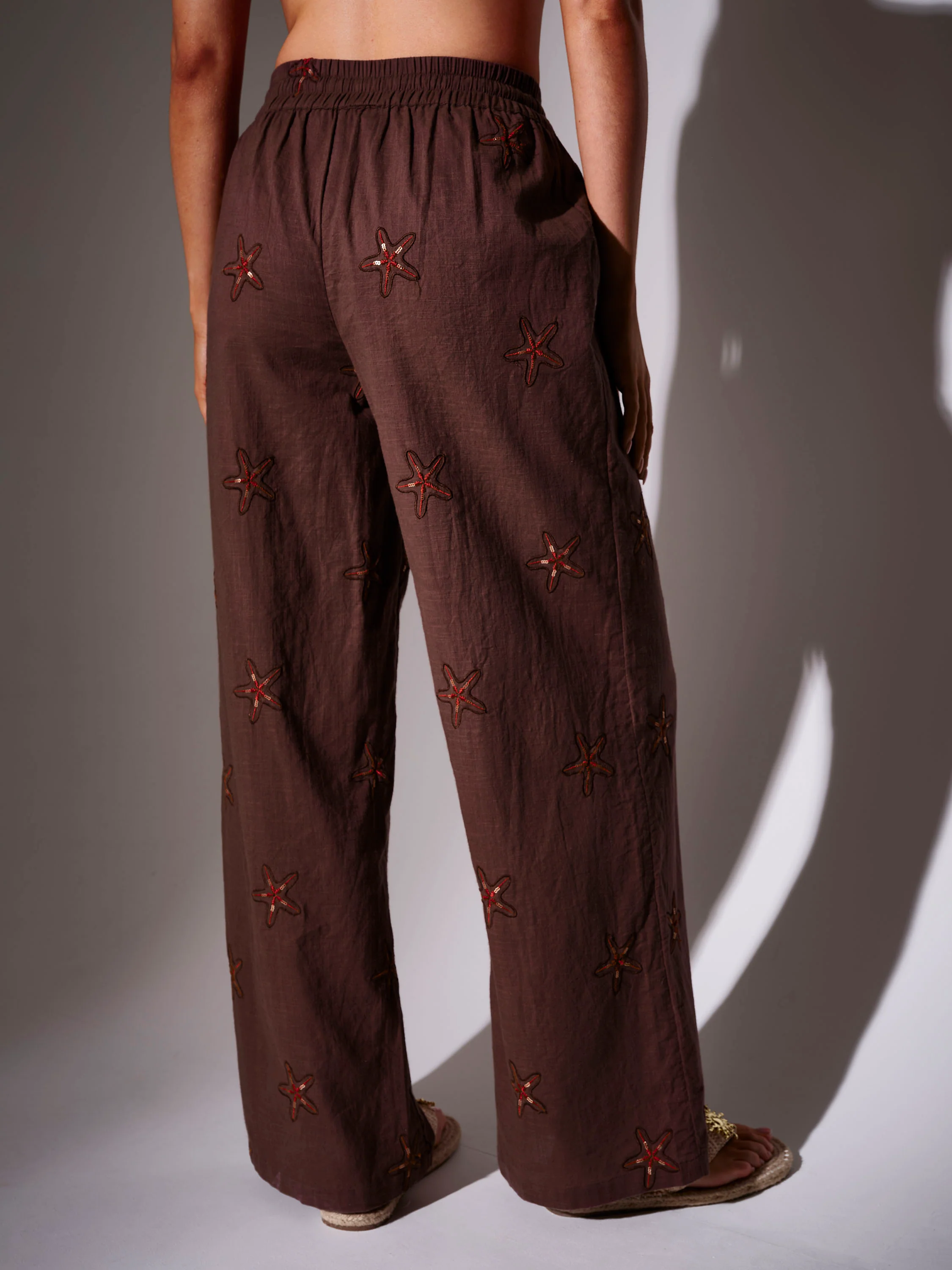 Palms Embroidered Starfish Trousers in Brown - Image 6