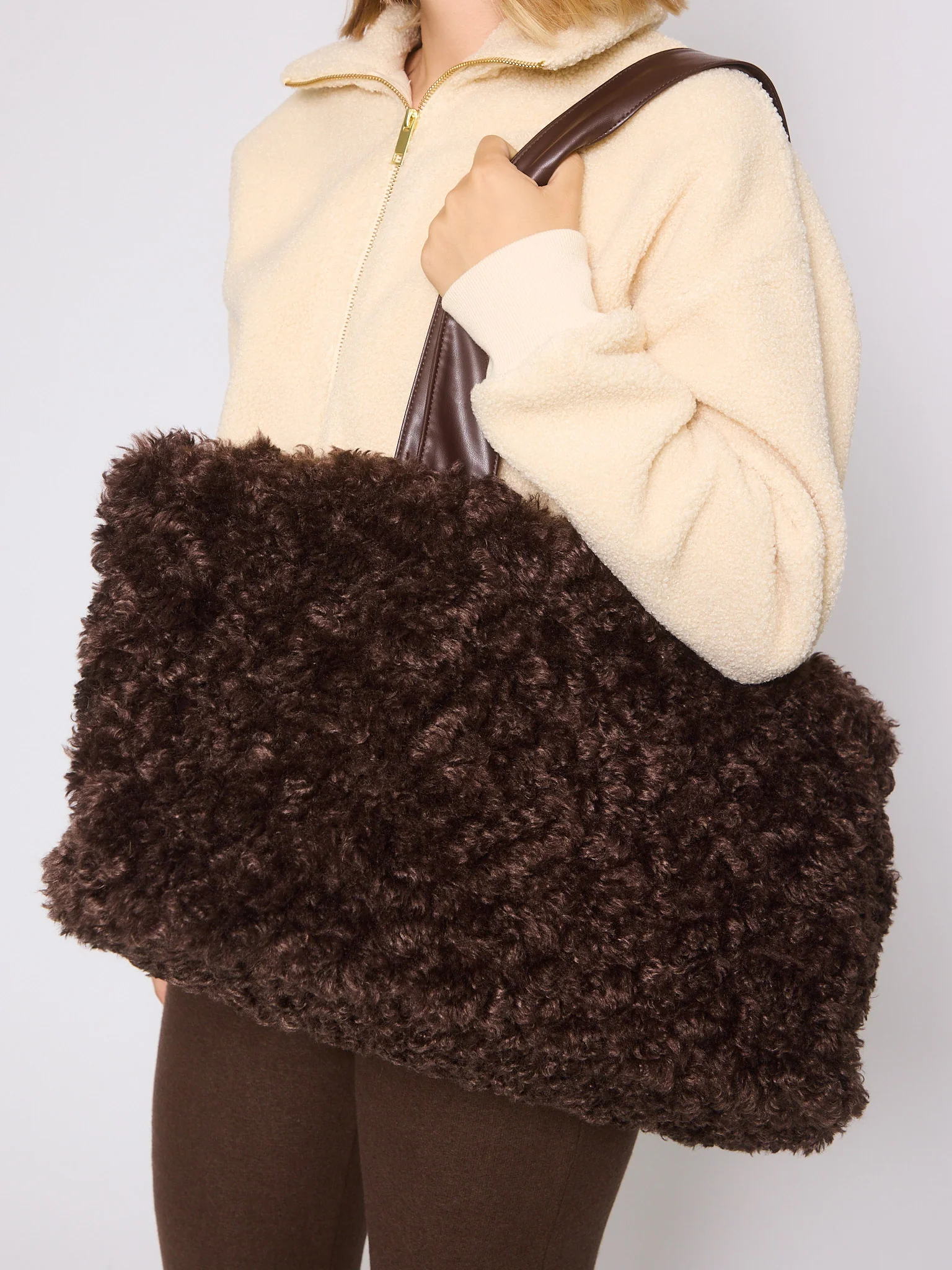 Jetty Faux Fur Tote in Brown - Image 3