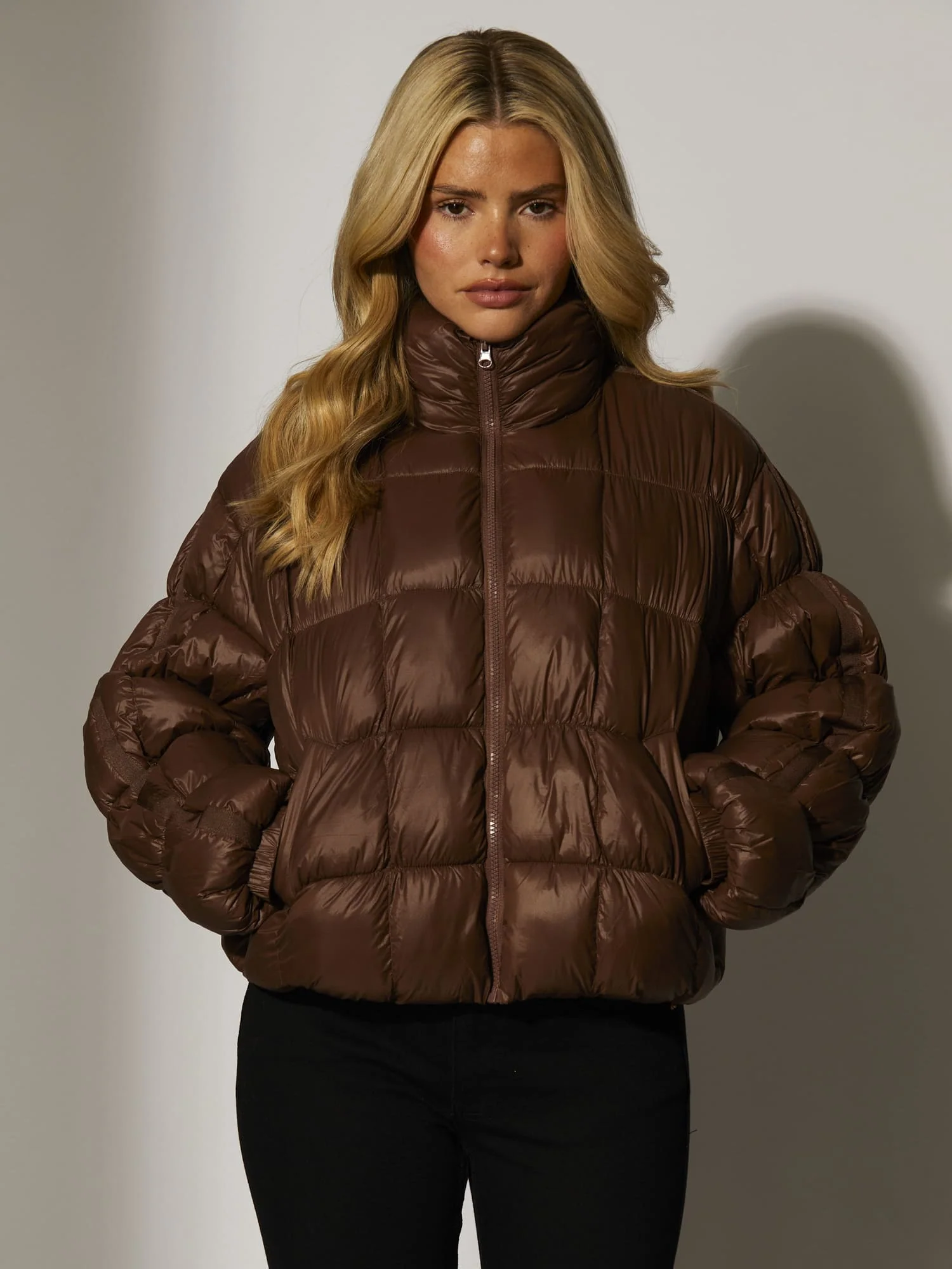 Cocoon Quilted Jacket in Brown - Image 2