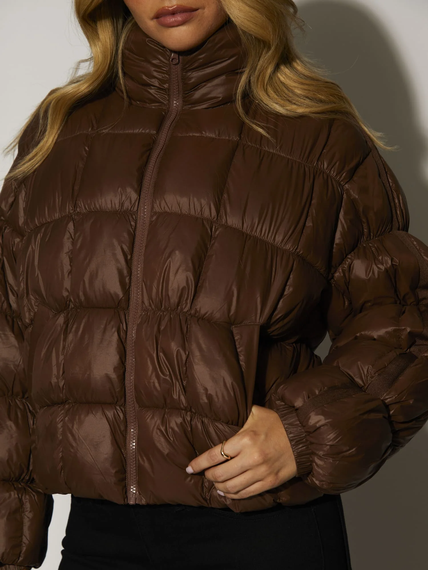 Cocoon Quilted Jacket in Brown - Image 3