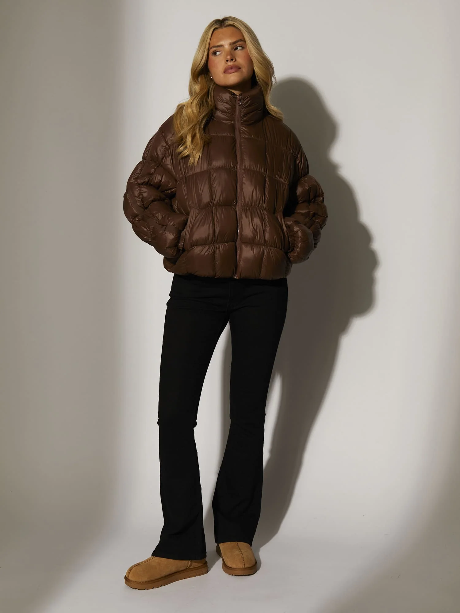Cocoon Quilted Jacket in Brown - Image 4