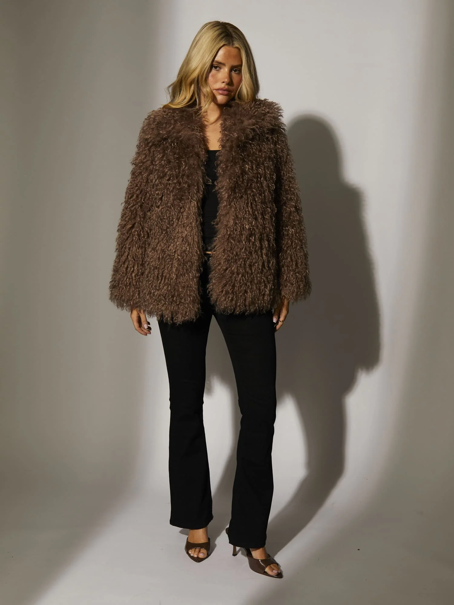 Baltic Faux Fur Jacket in Brown - Image 2
