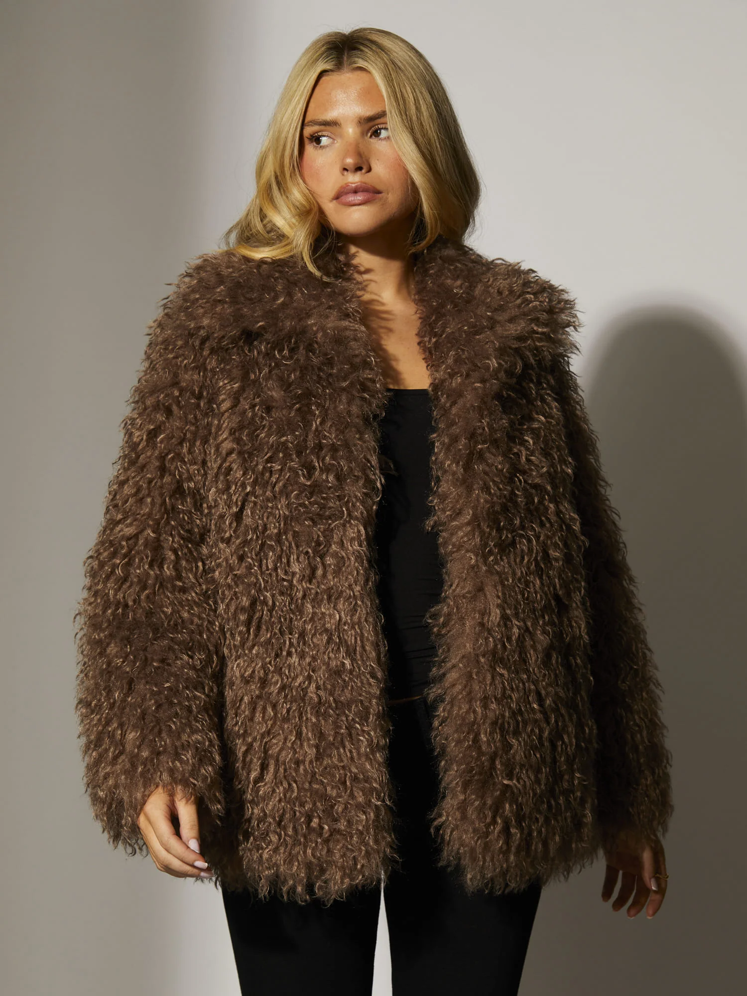 Baltic Faux Fur Jacket in Brown - Image 3