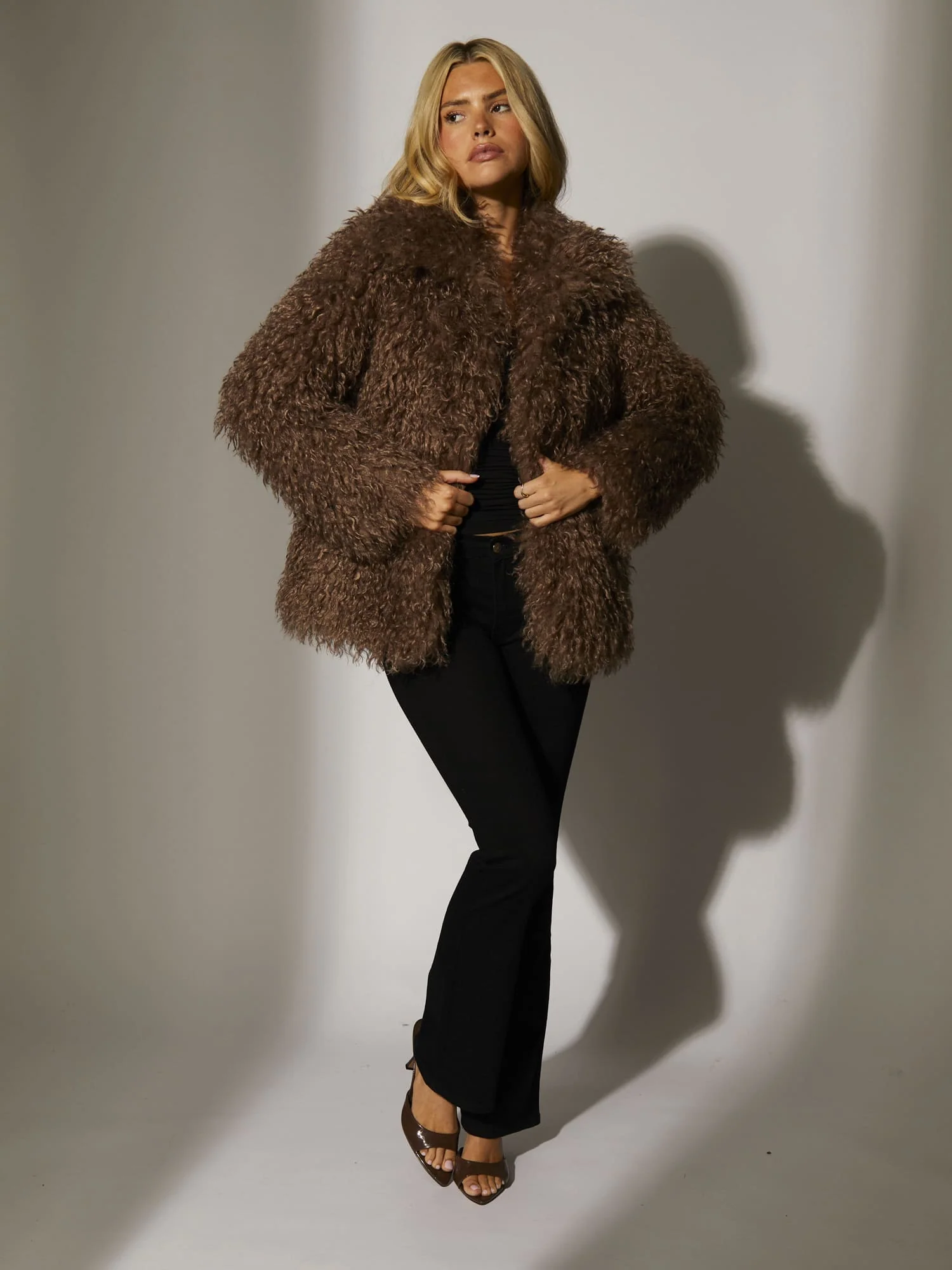 Baltic Faux Fur Jacket in Brown - Image 4