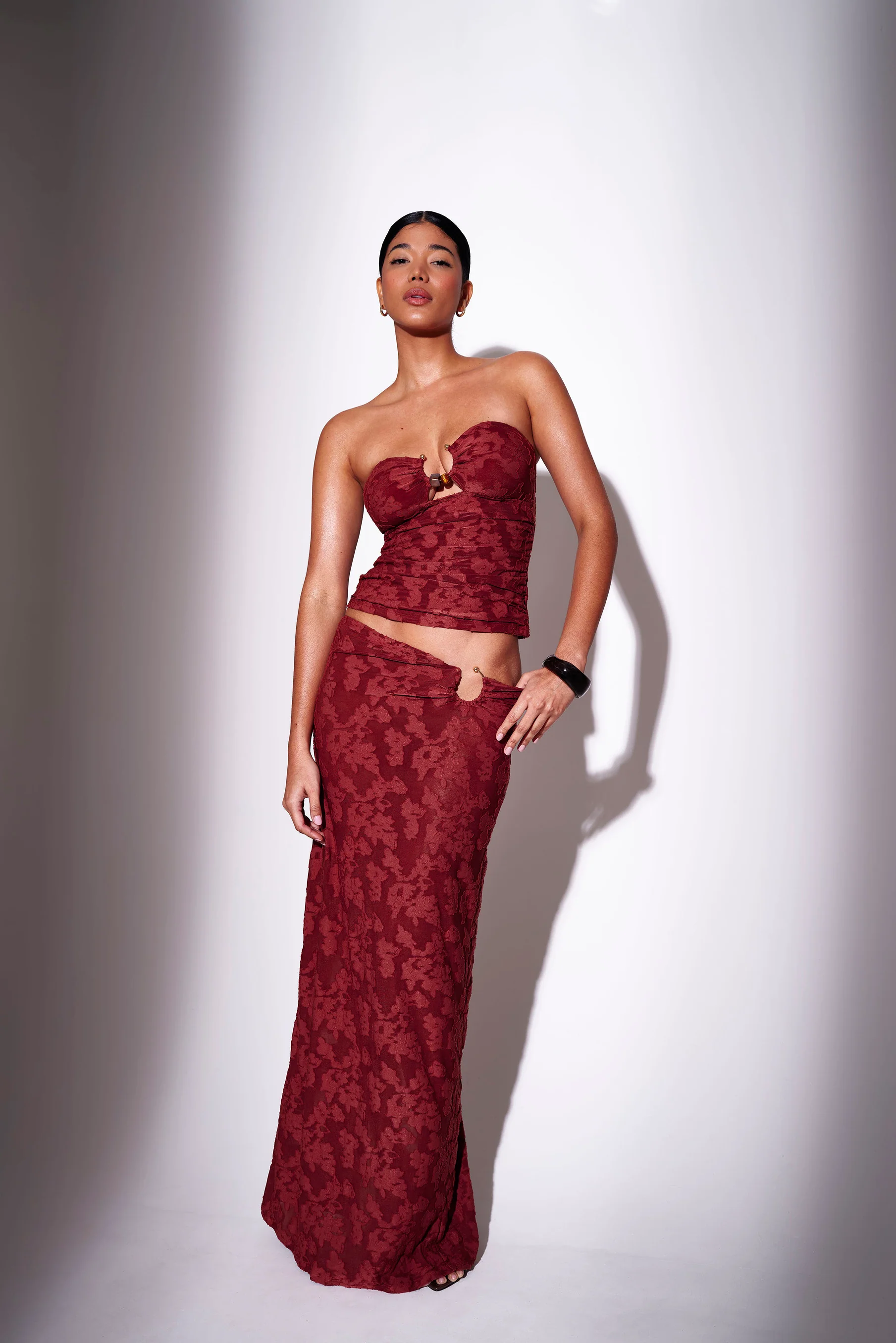 Solana Ring Detail Bandeau Top in Burgundy - Image 3
