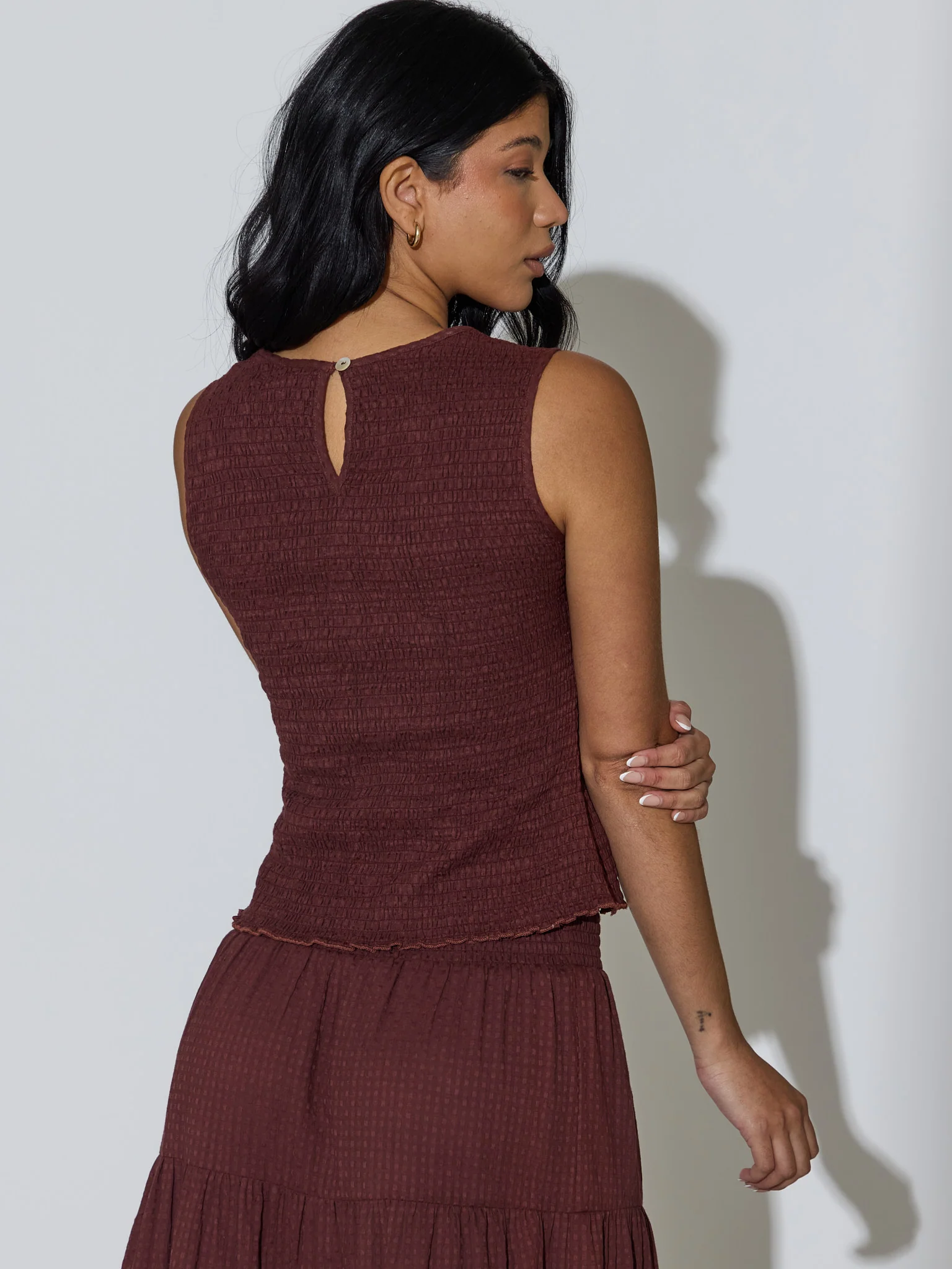 Cleo Smocked Sleeveless Top in Brown - Image 4