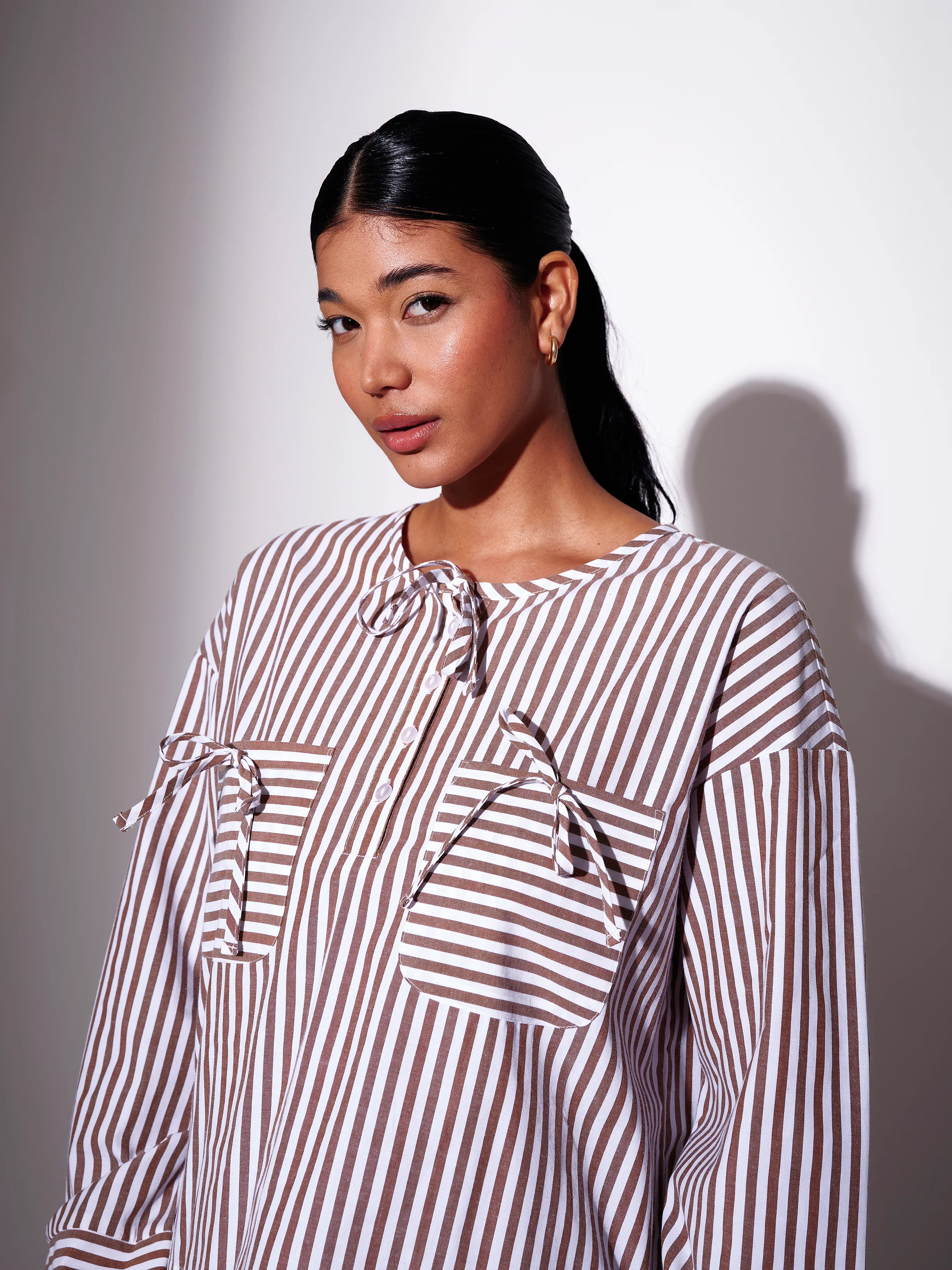 Dune Striped Long Sleeve Shirt in Brown - Image 2