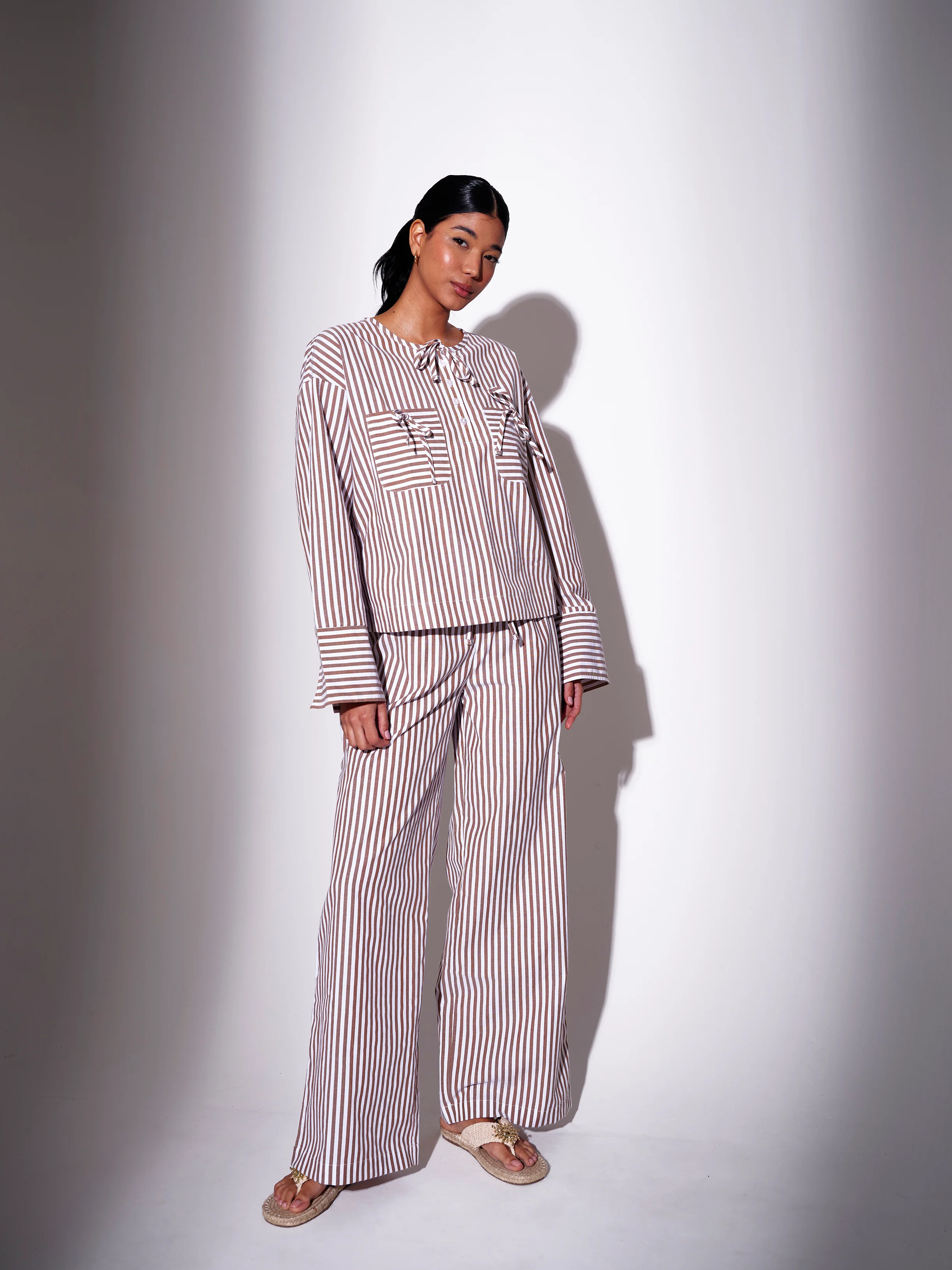 Dune Striped Long Sleeve Shirt in Brown - Image 3