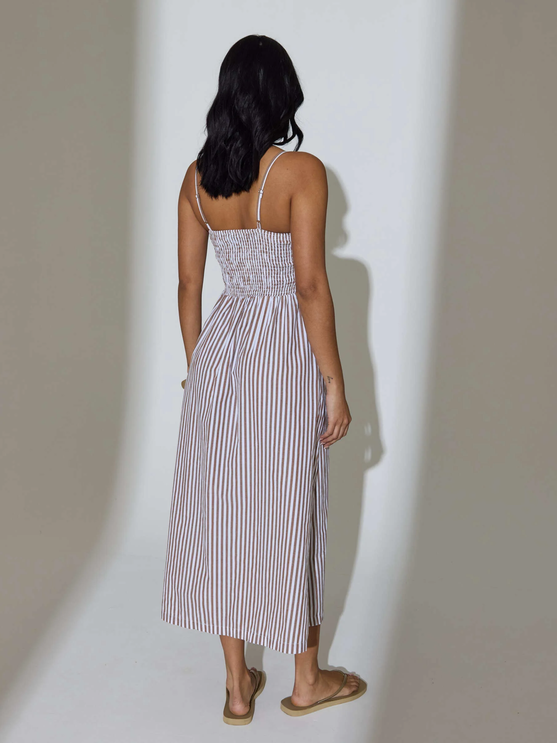 Eden Striped Smocked Waist Maxi Dress in Brown - Image 5