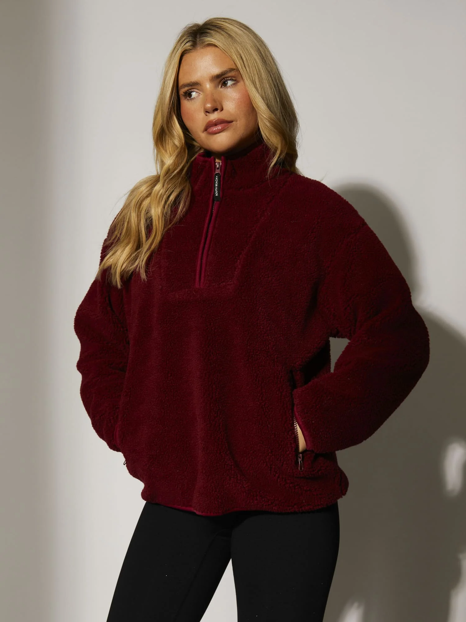 Teddy 1/4 Zip in Burgundy - Image 3
