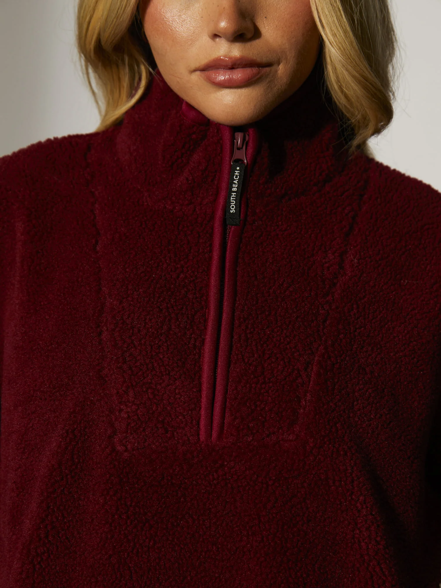 Teddy 1/4 Zip in Burgundy - Image 4
