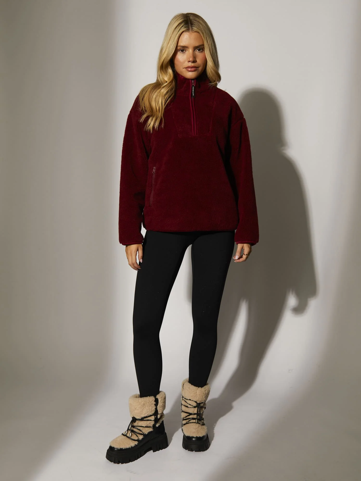 Teddy 1/4 Zip in Burgundy - Image 5