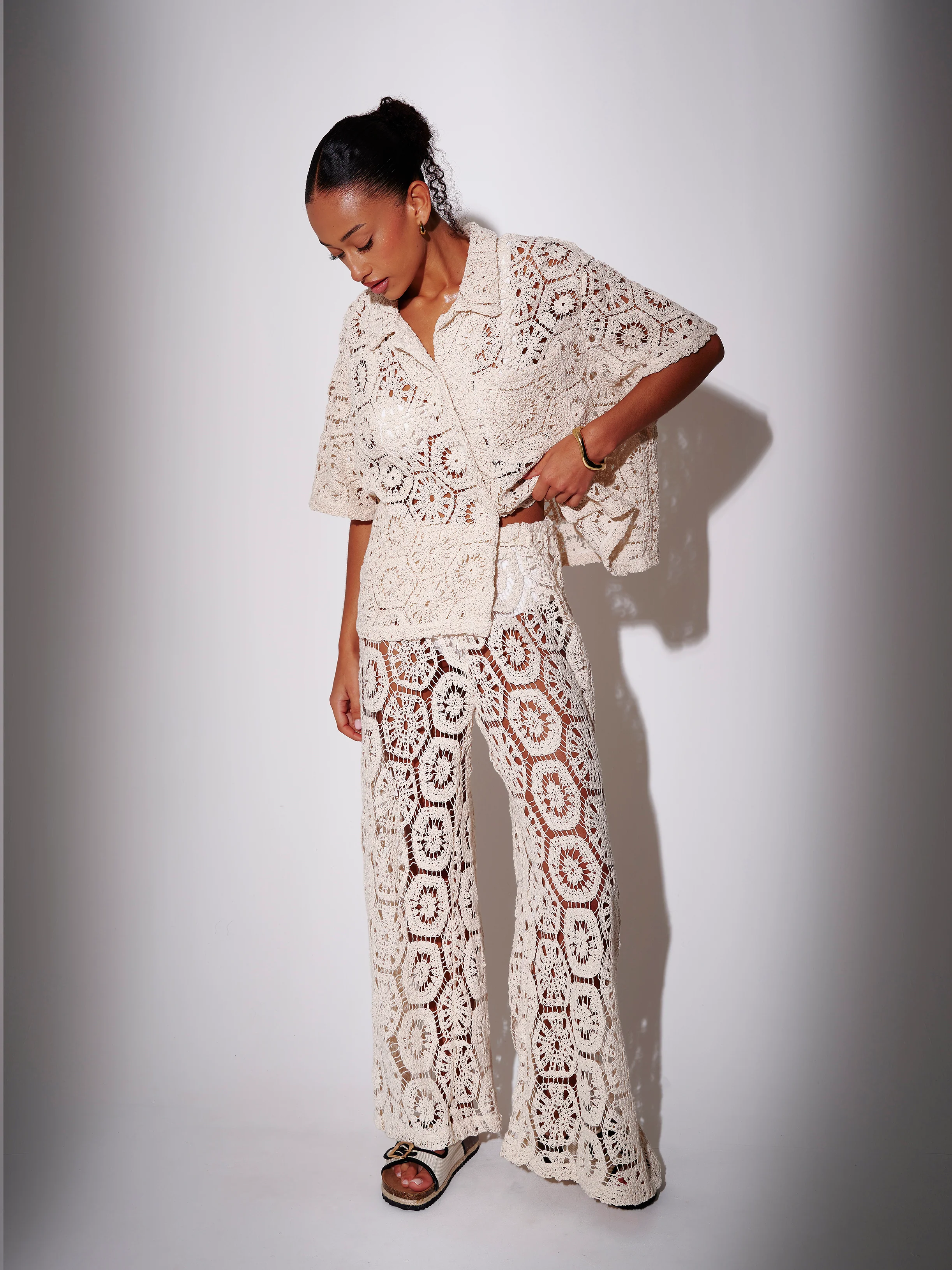 Praya Crochet Beach Trousers in Cream - Image 5