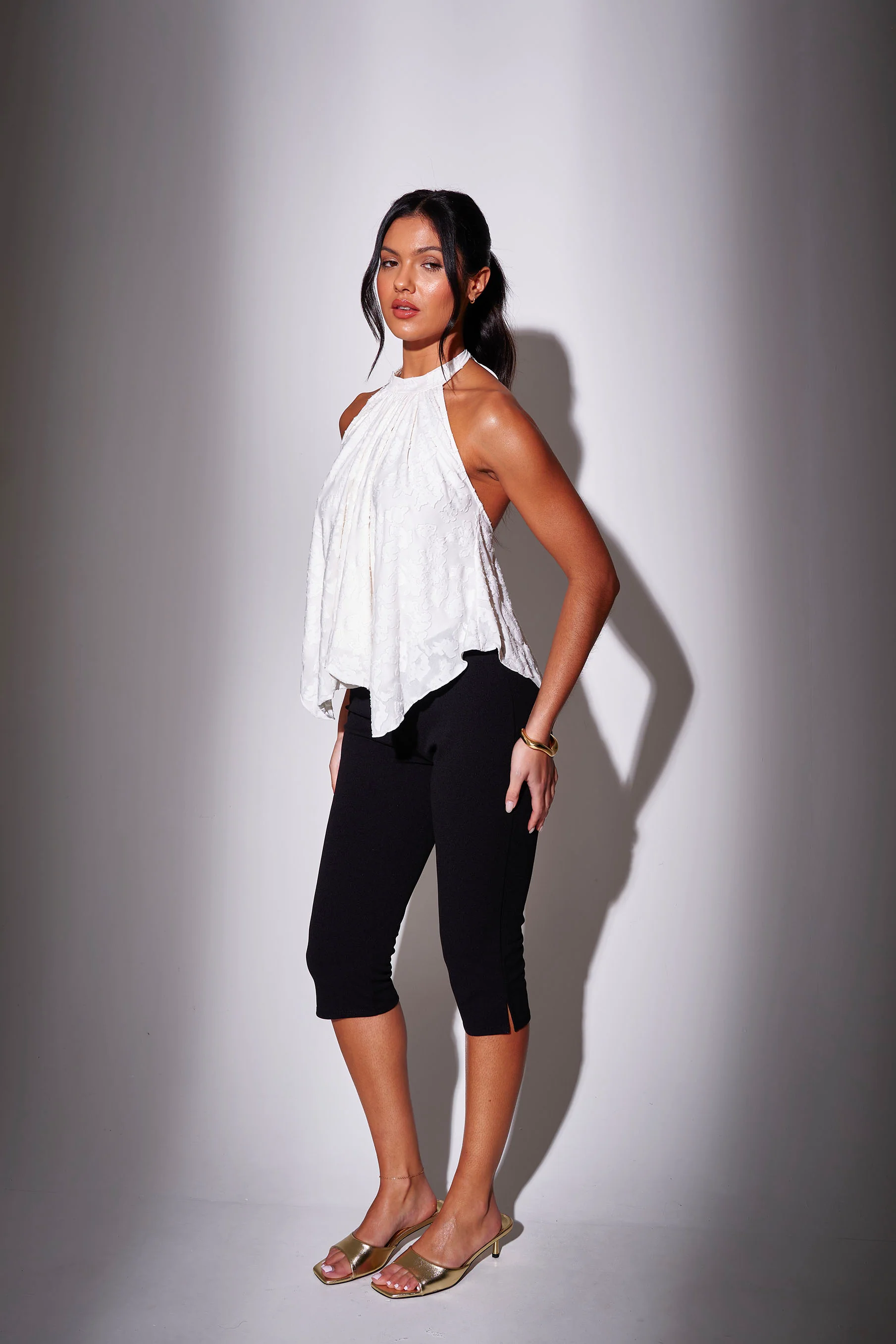 Lagos Flowy Halterneck Top in Cream - Image 2
