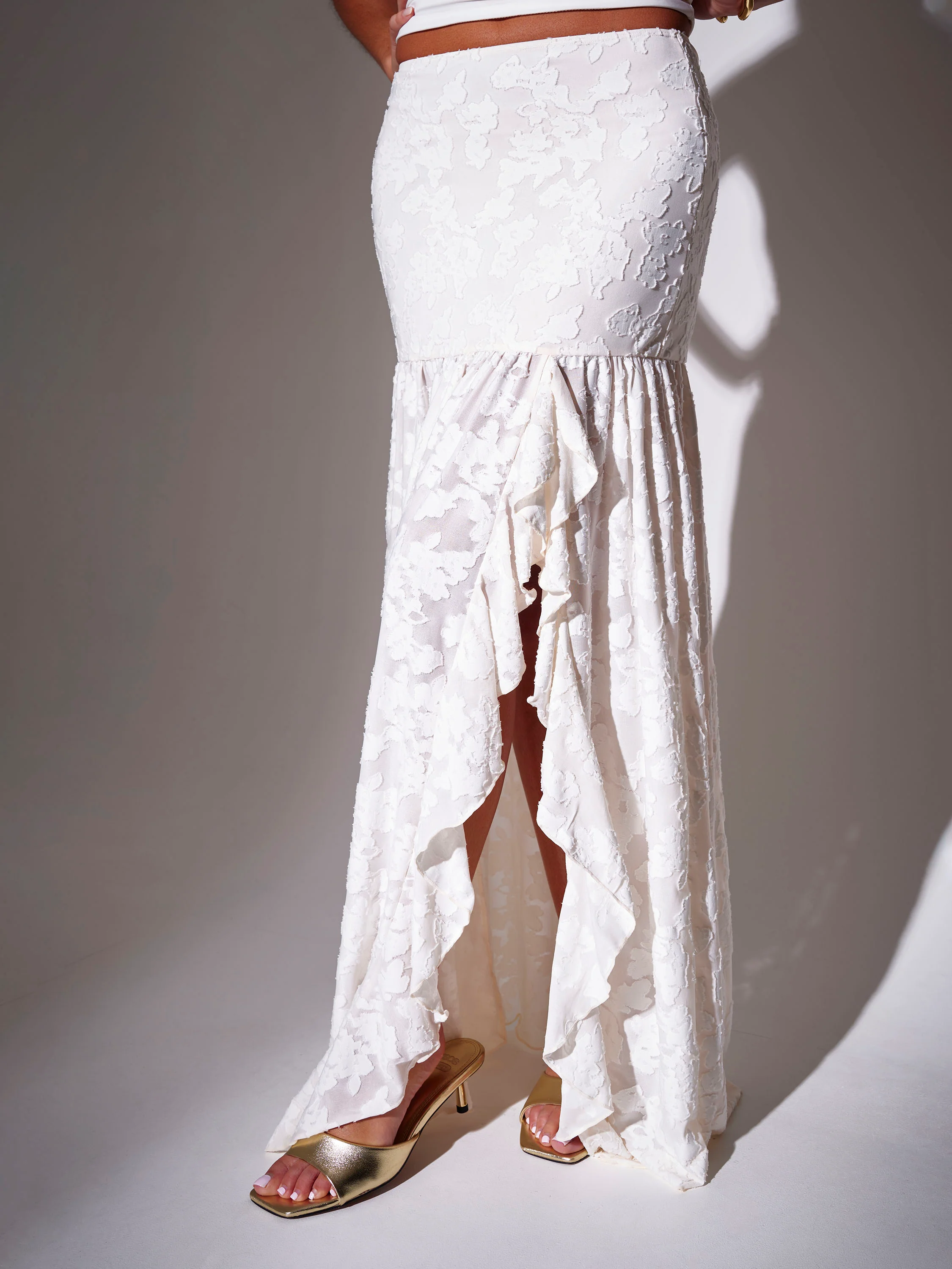 Pisa Ruffle Maxi Skirt in Cream - Image 2