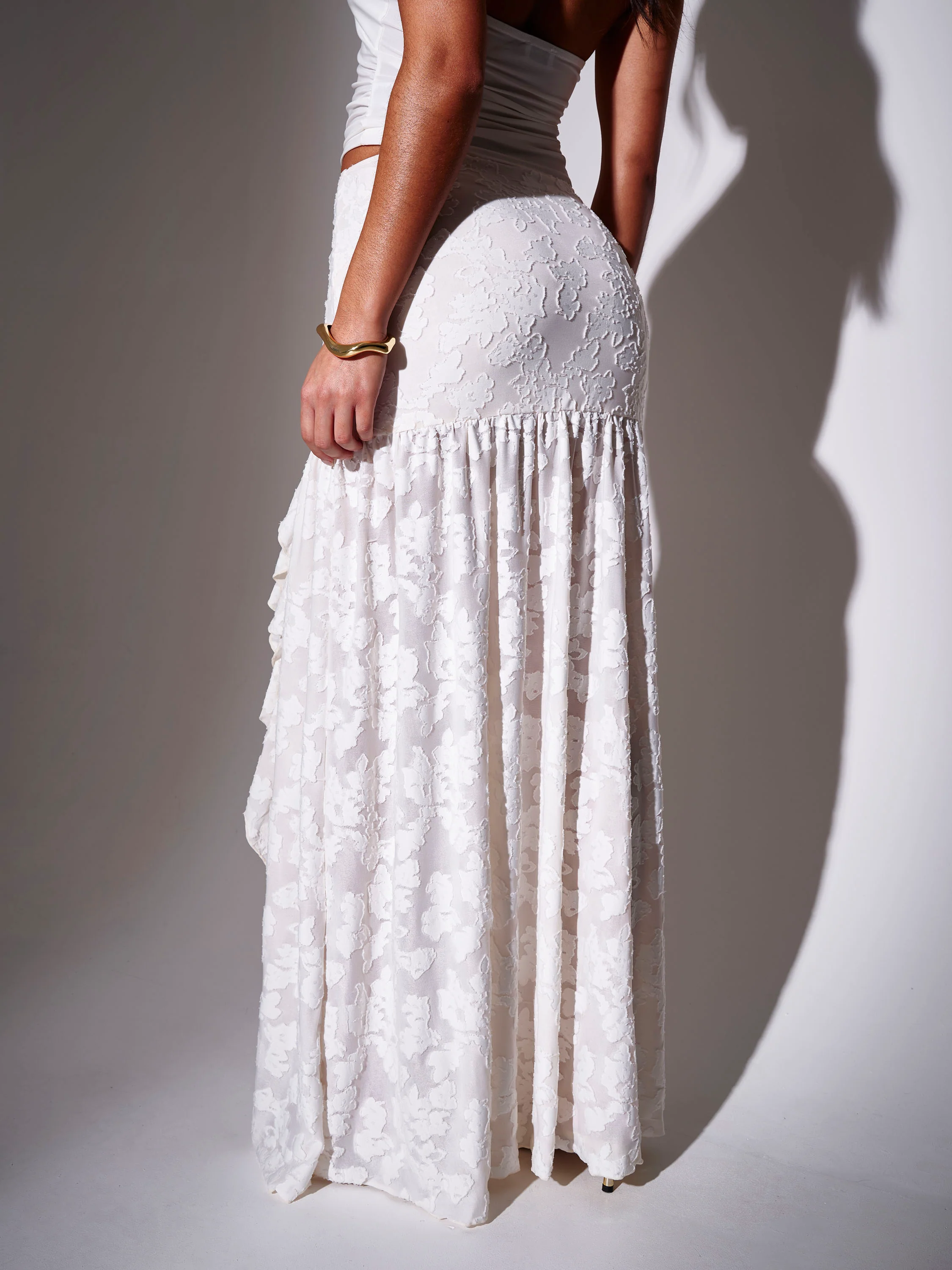 Pisa Ruffle Maxi Skirt in Cream - Image 4
