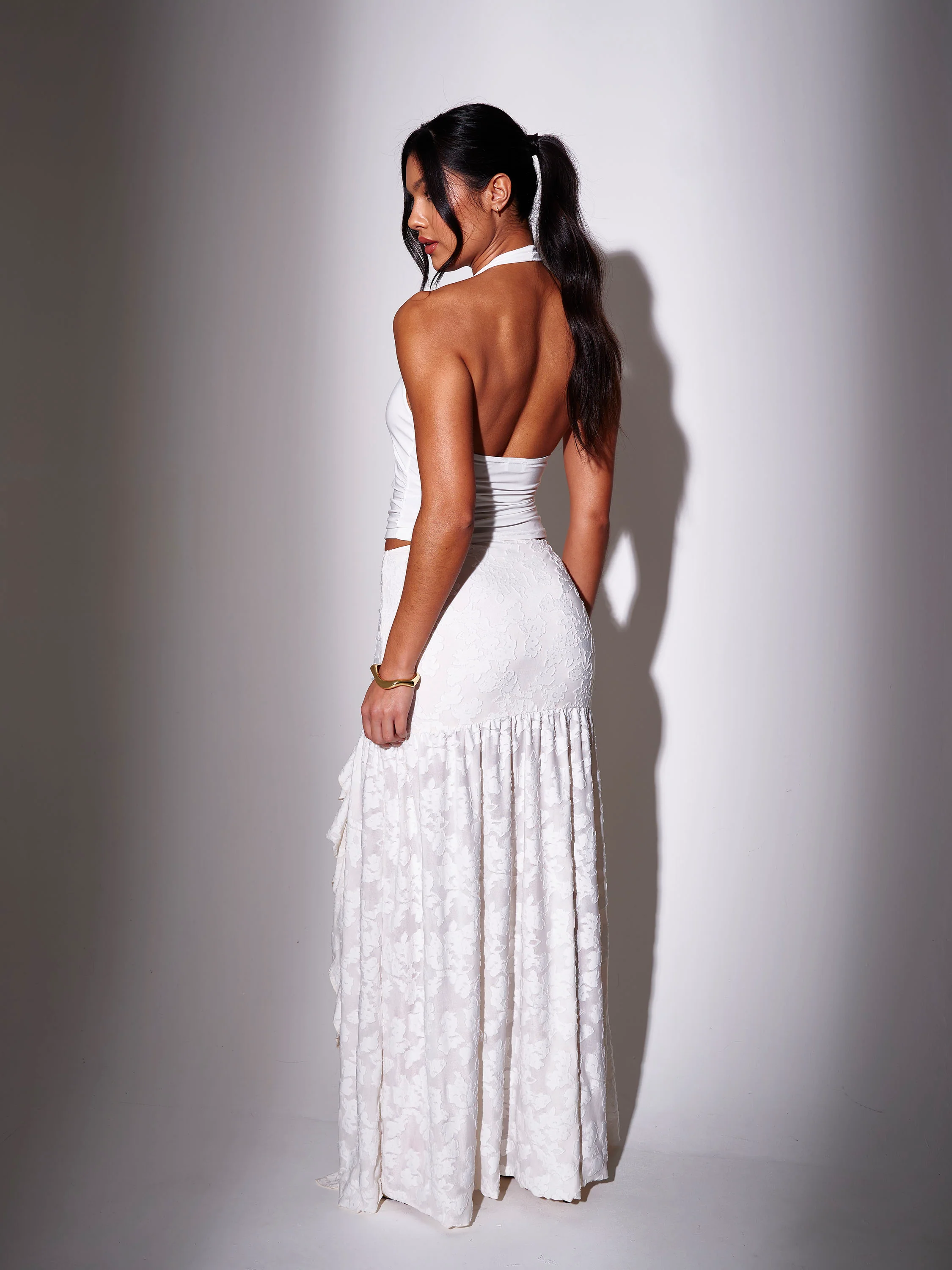 Pisa Ruffle Maxi Skirt in Cream - Image 5