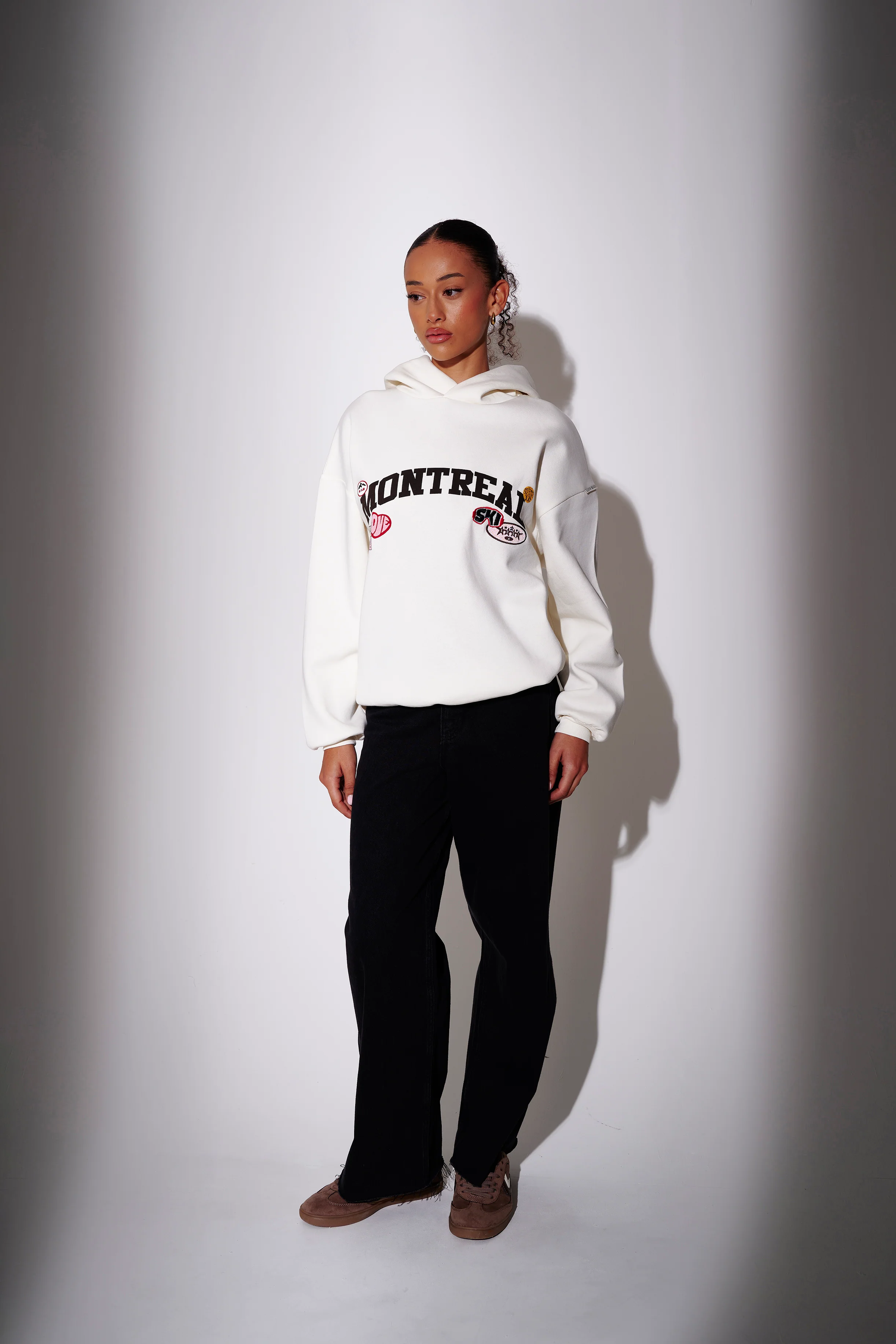 Montreal Appliqué Graphic Hoodie in Cream - Image 3