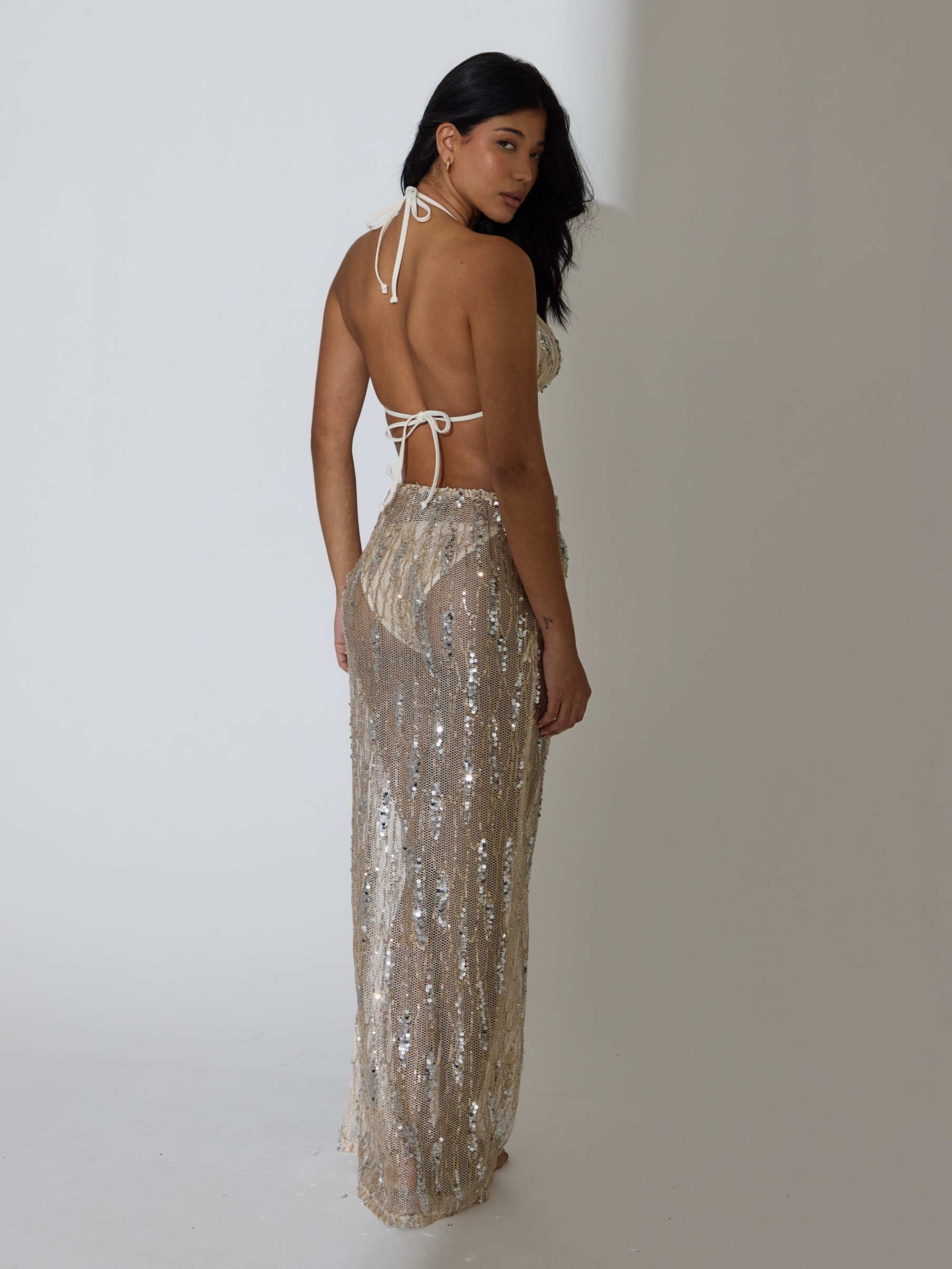 Marine Sequin Maxi Skirt in Cream - Image 5