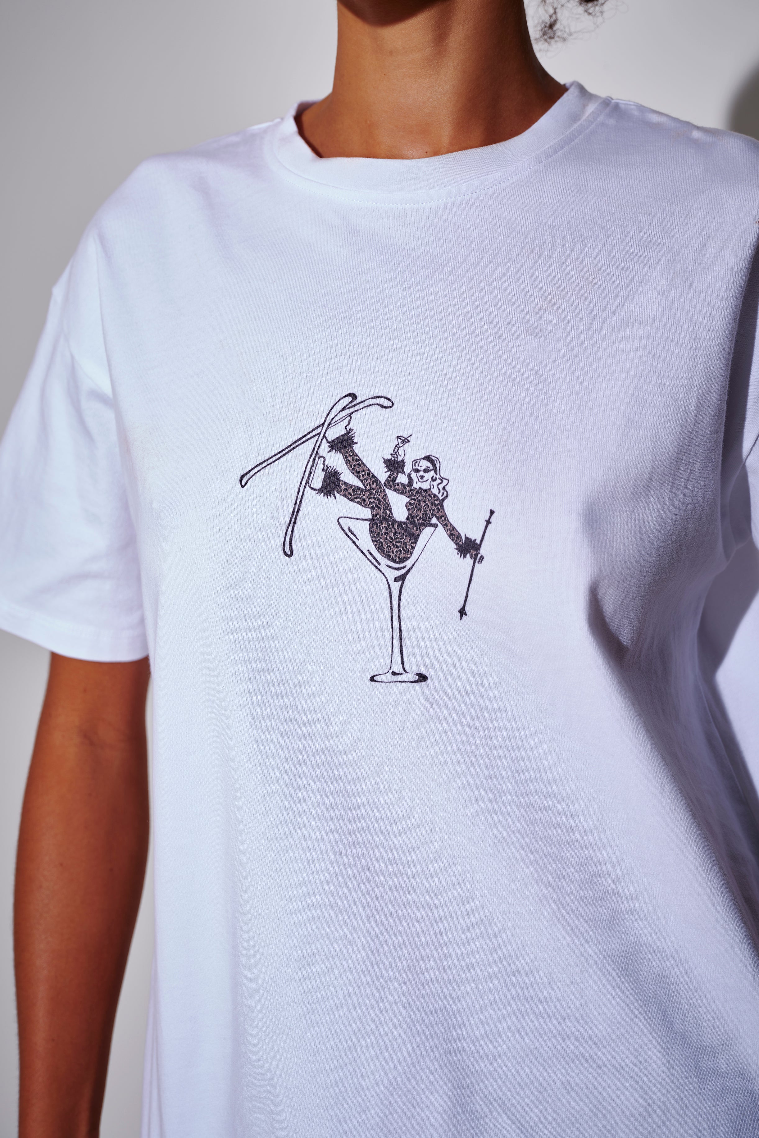 Ski Cocktail Glass Graphic Tee in White - Image 3