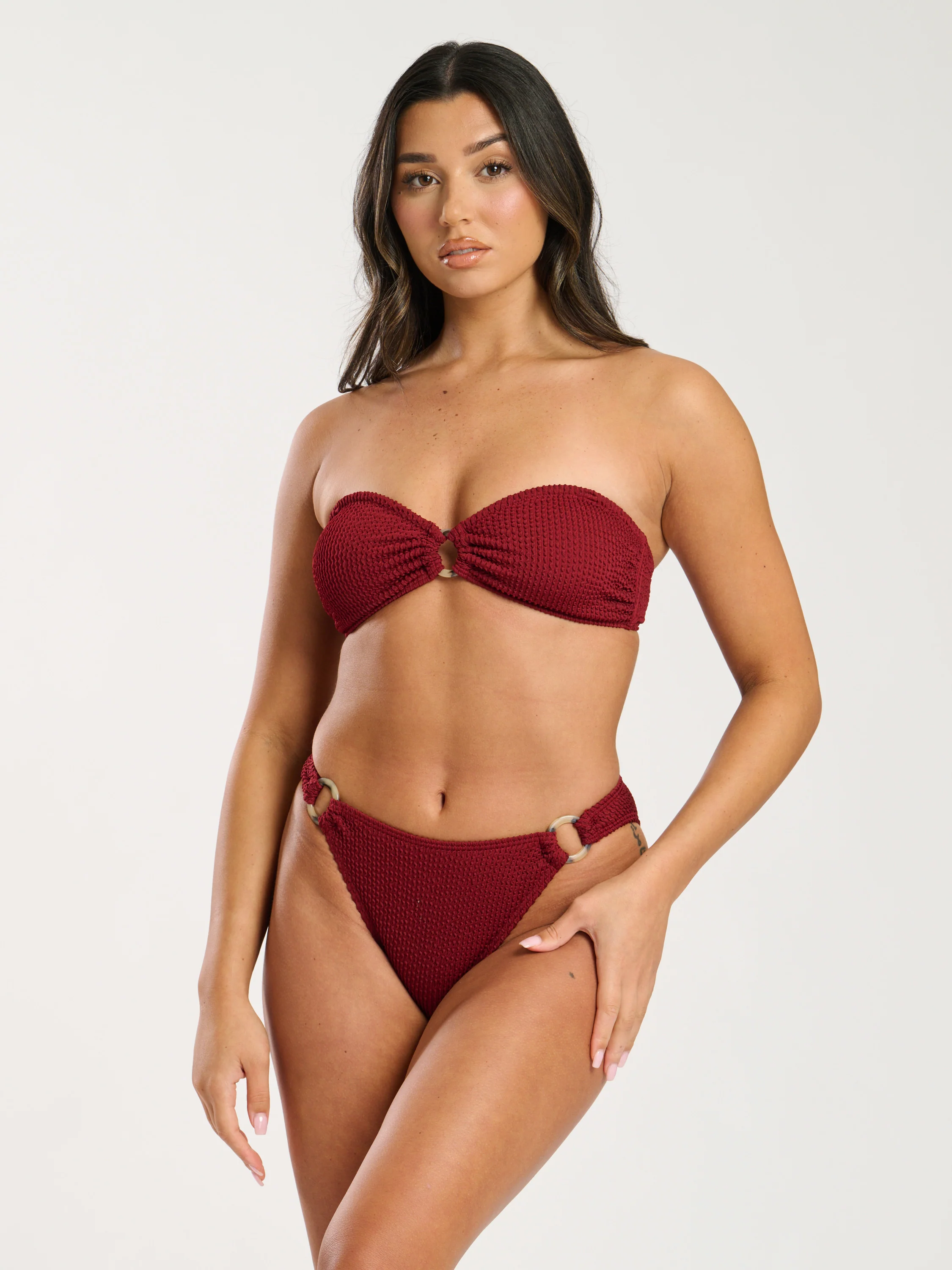 Sunset Ring Detail Bikini Bottoms in Burgundy - Image 2
