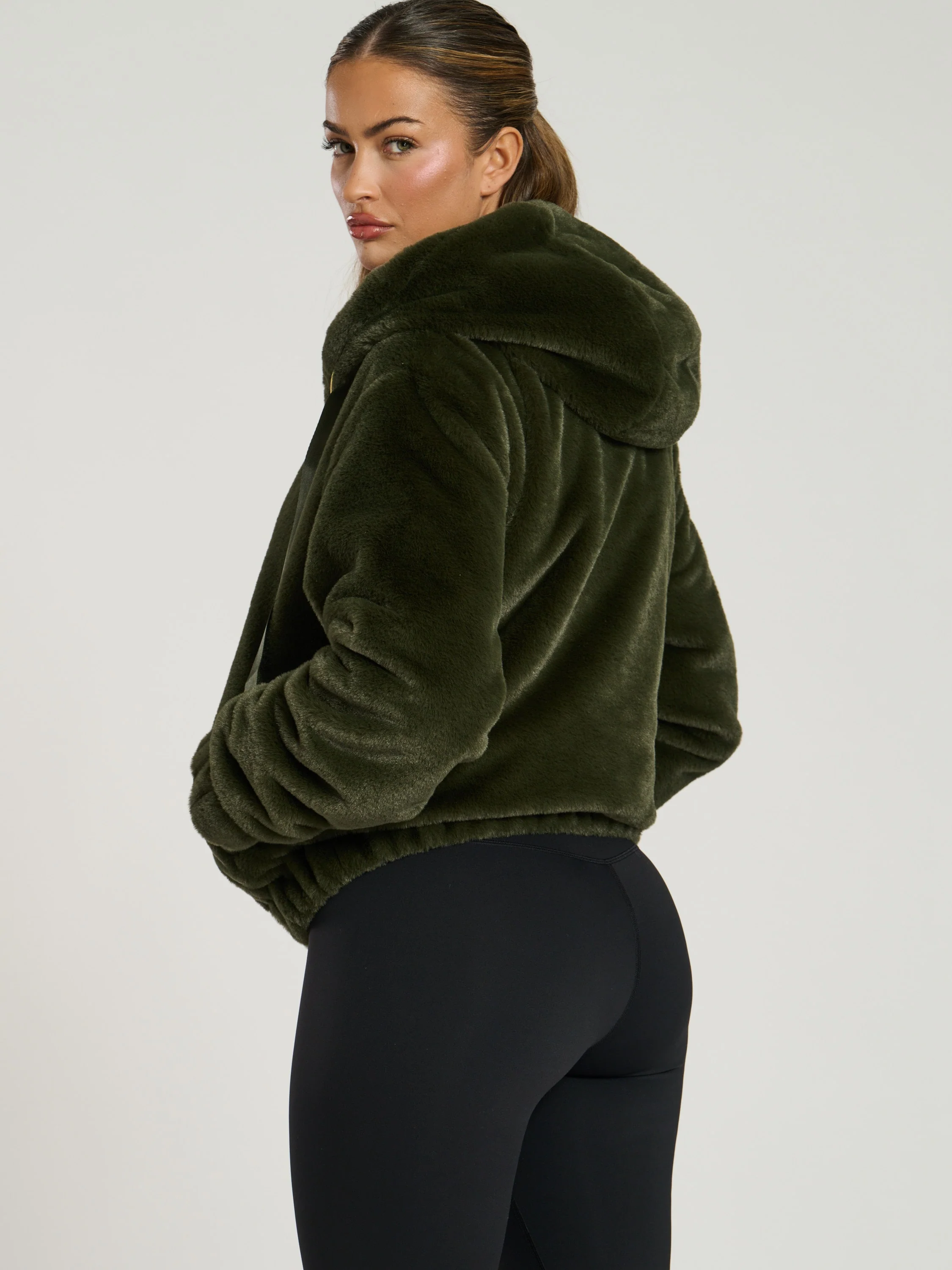 Hibernal Faux Fur Hooded Jacket in Khaki - Image 4