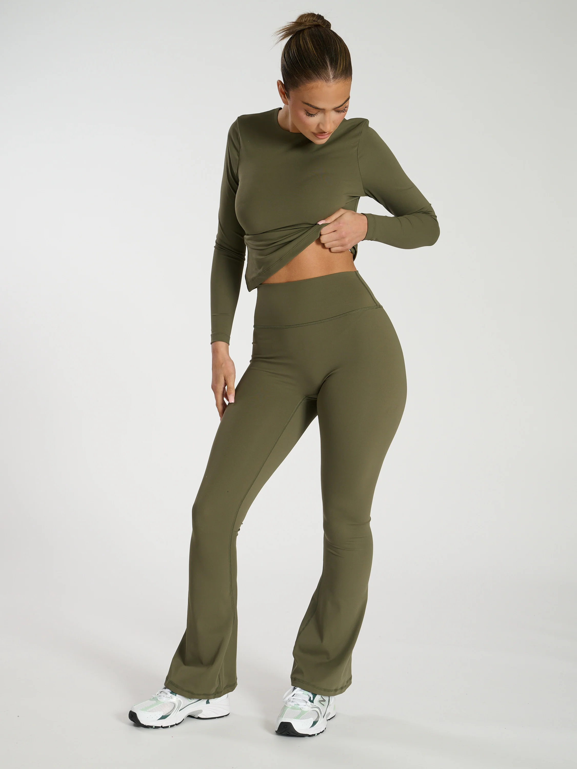 Kickstart Flare Leggings in Khaki - Image 2
