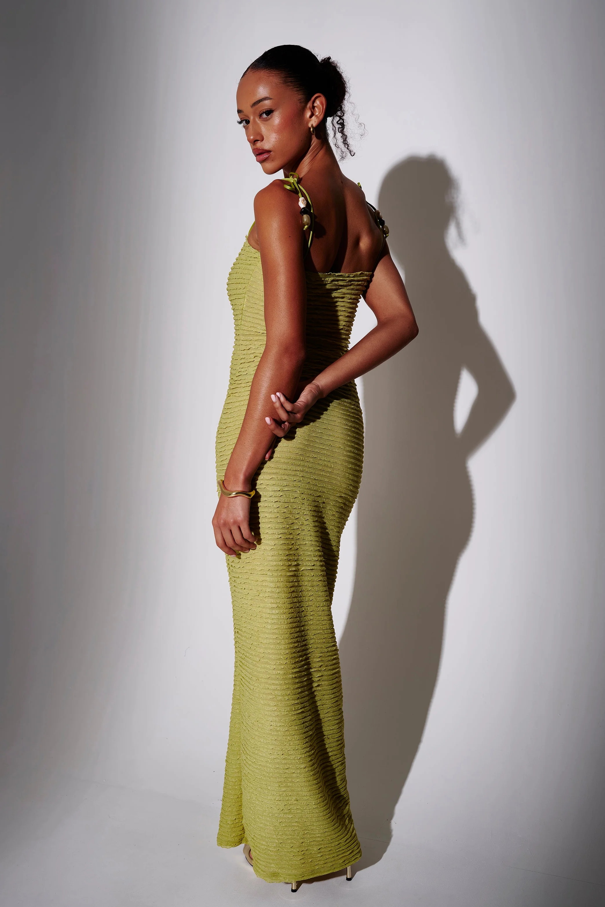 Eleanor Frilly Maxi Dress in Green - Image 3