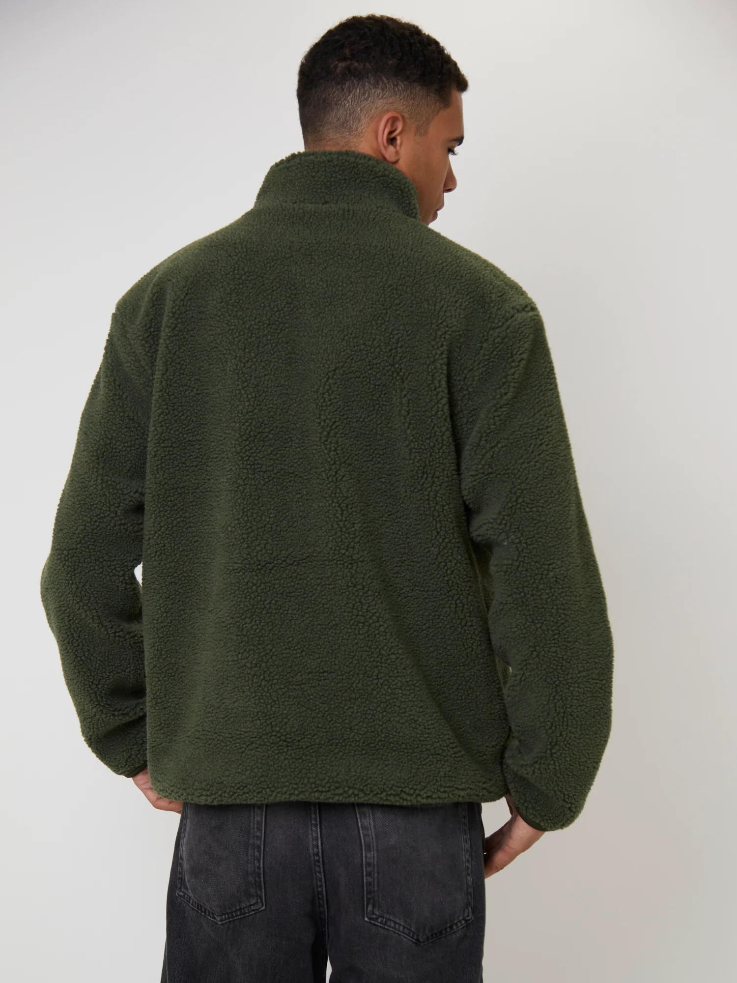 Men's Green Borg Zip Jacket With Pocket - Image 5
