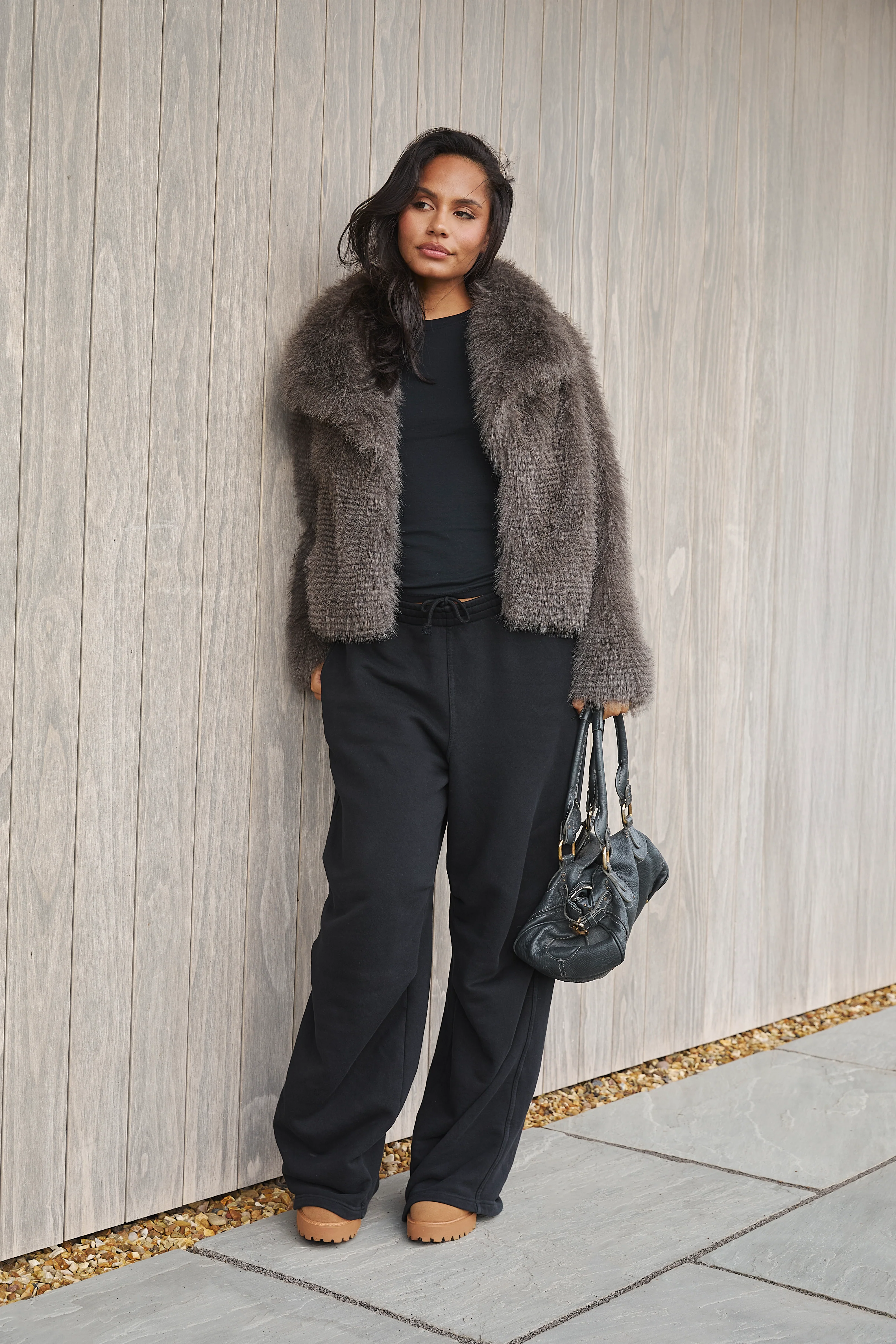 Marlow Faux Fur Jacket in Charcoal - Image 2