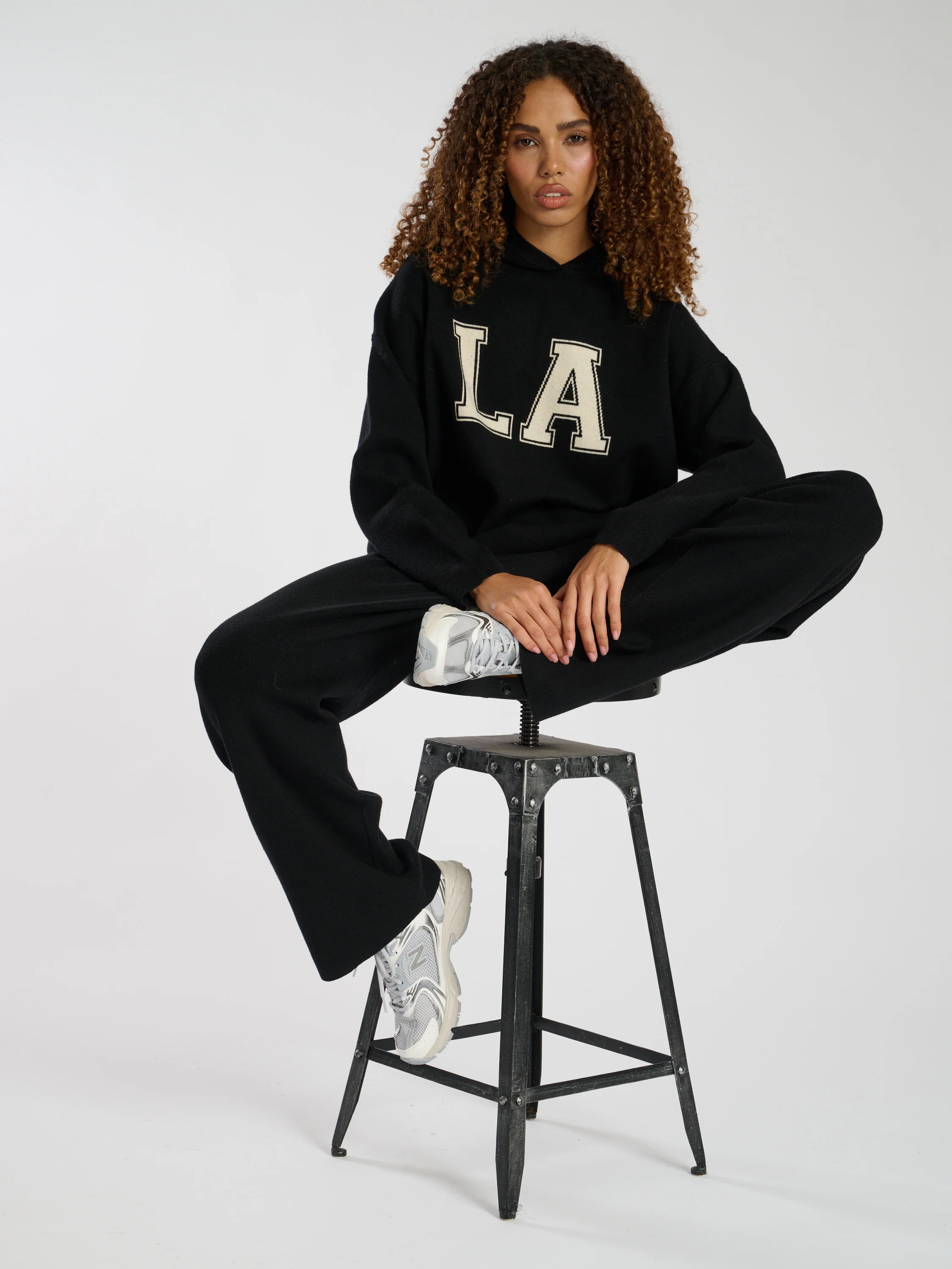 Hunker Down Knitted Hoodie in Black - Image 2