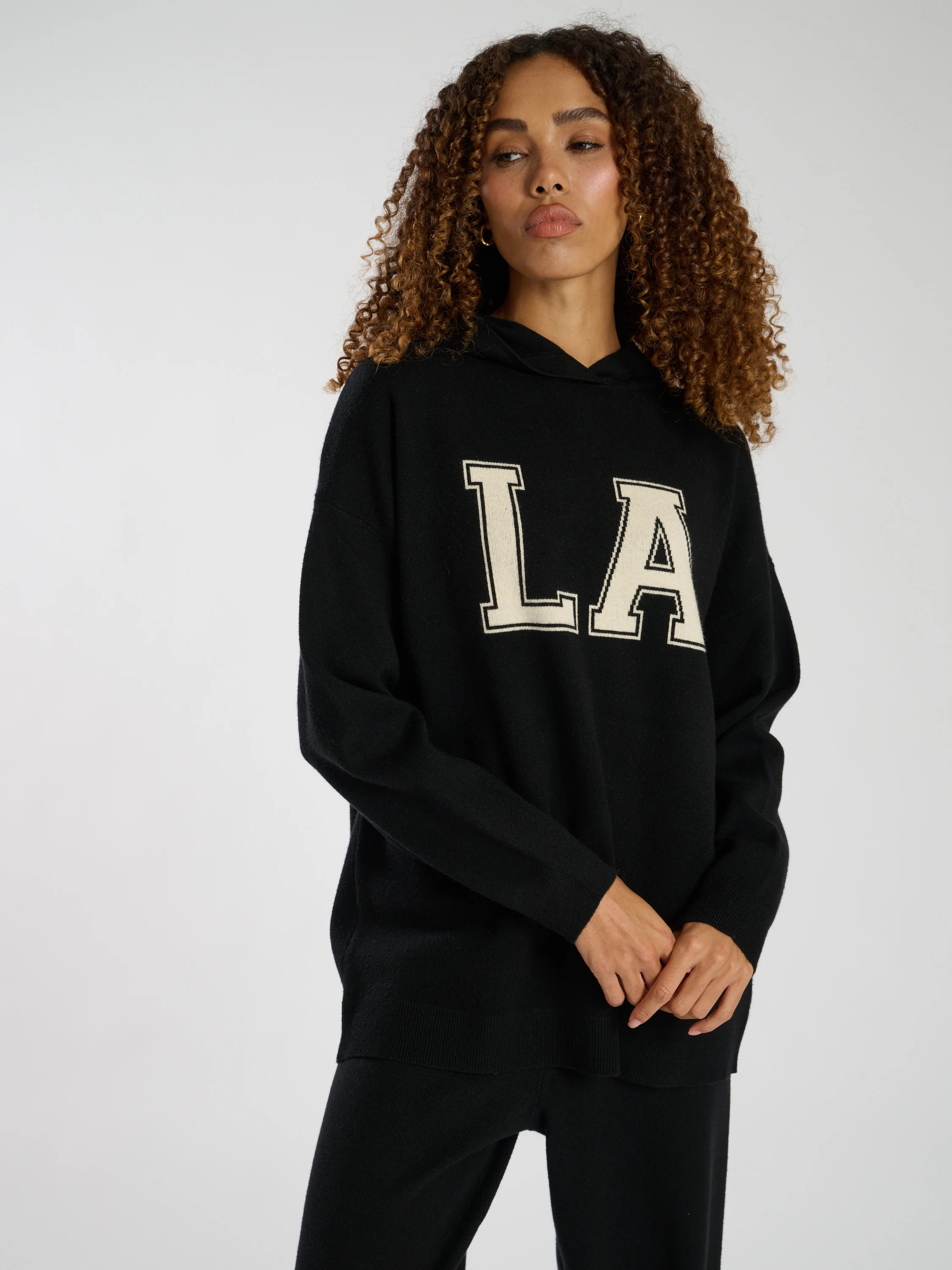 Hunker Down Knitted Hoodie in Black - Image 3